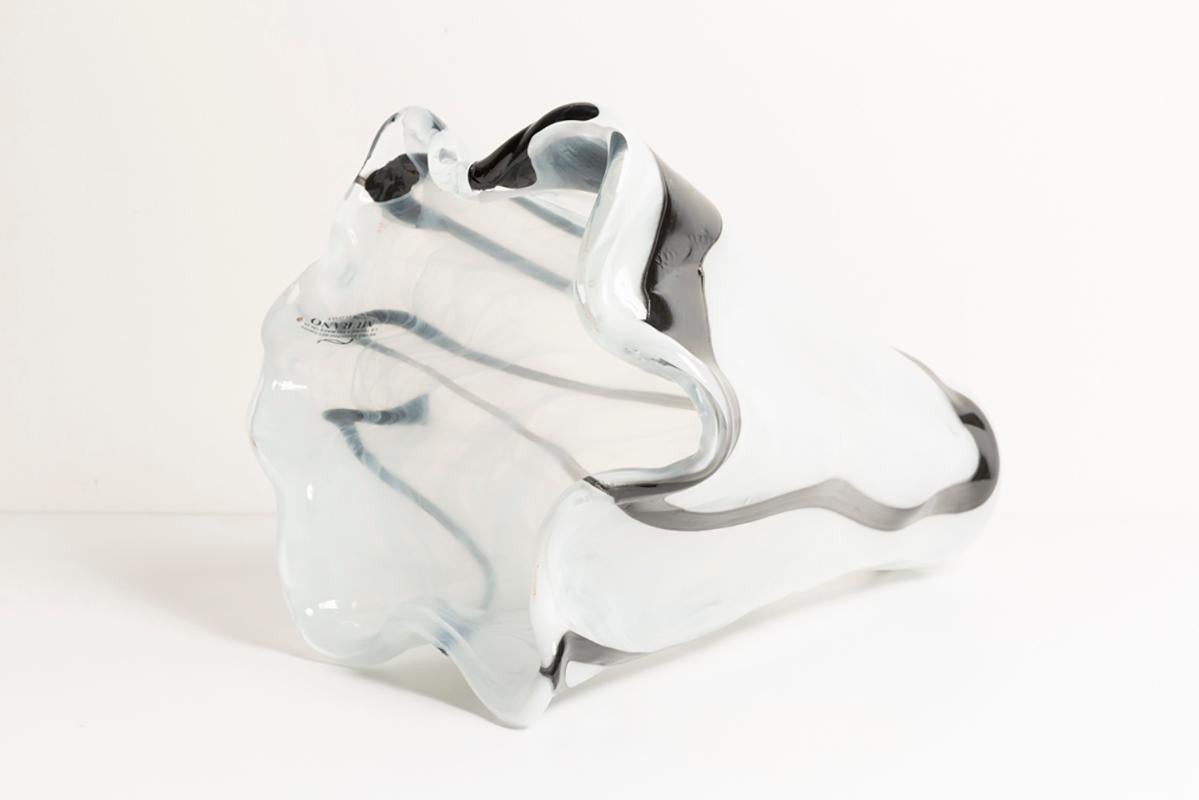 Midcentury Vintage White and Black Big Murano Glass Vase, Italy, 2000s 8