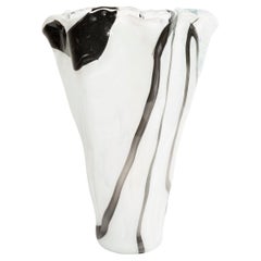 Midcentury Vintage White and Black Big Murano Glass Vase, Italy, 2000s