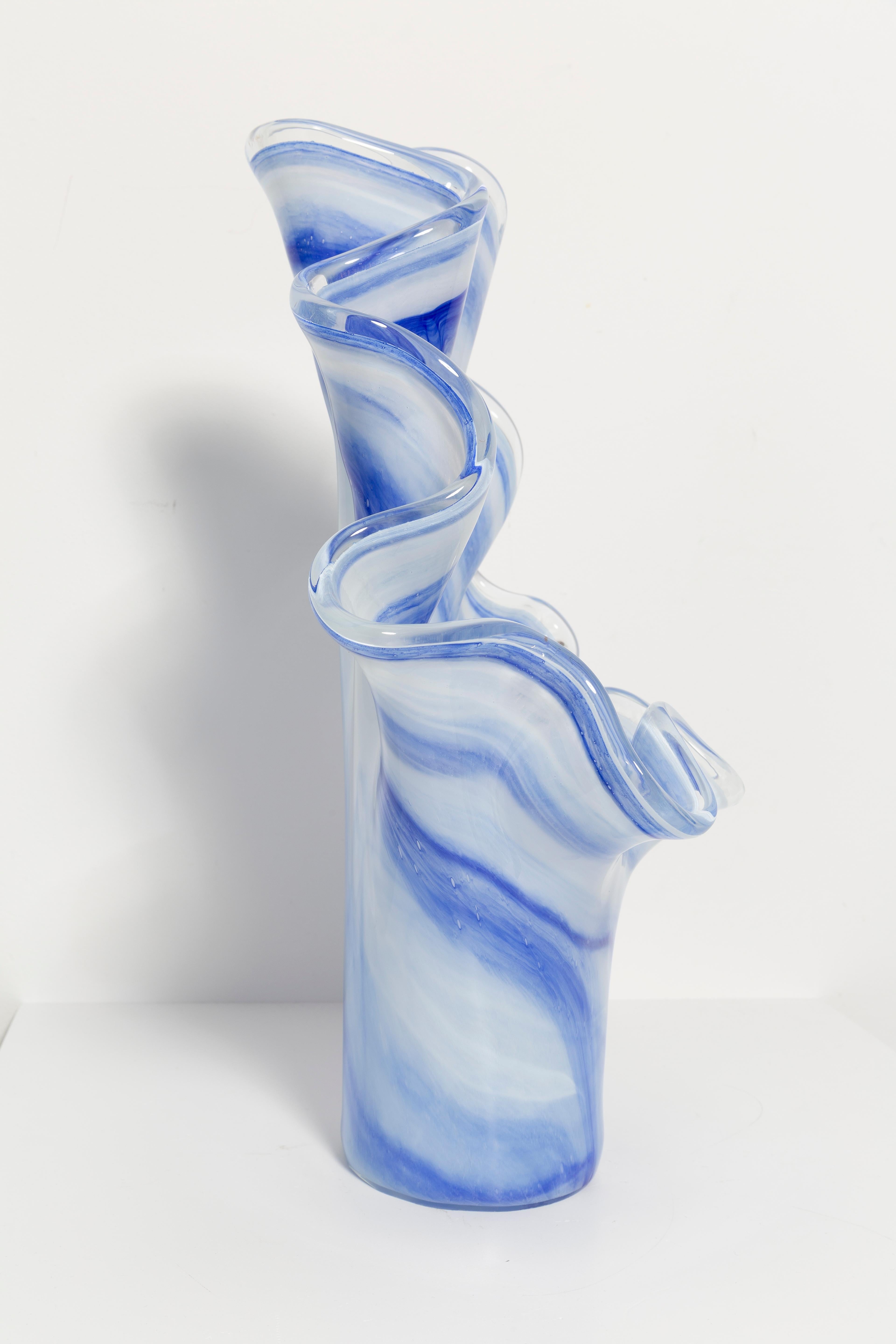 Mid Century Vintage White and Blue Big Murano Glass Vase, Italy, 2000s 7