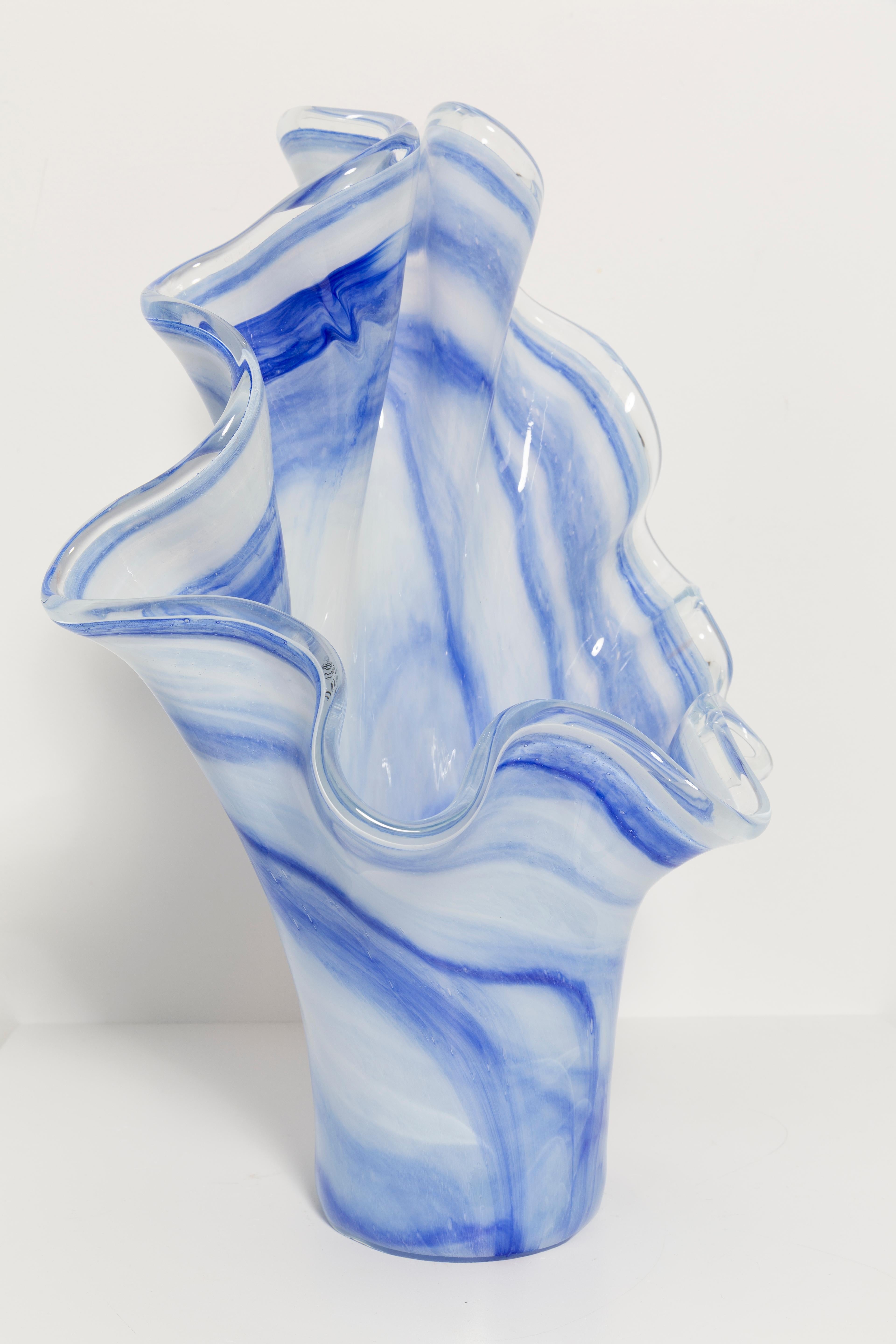 Mid Century Vintage White and Blue Big Murano Glass Vase, Italy, 2000s 8