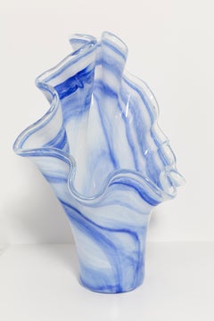 Gran jarrón de cristal de Murano blanco y azul Mid Century Vintage, Italia, años 2000