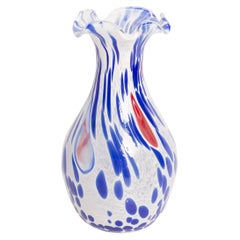 Mid-century Vintage White and Blue Dots Murano Vase, Italy, 1960s