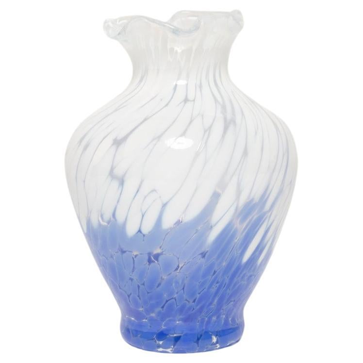 Midcentury Vintage White and Blue Dots Murano Vase, Italy, 1960s For Sale