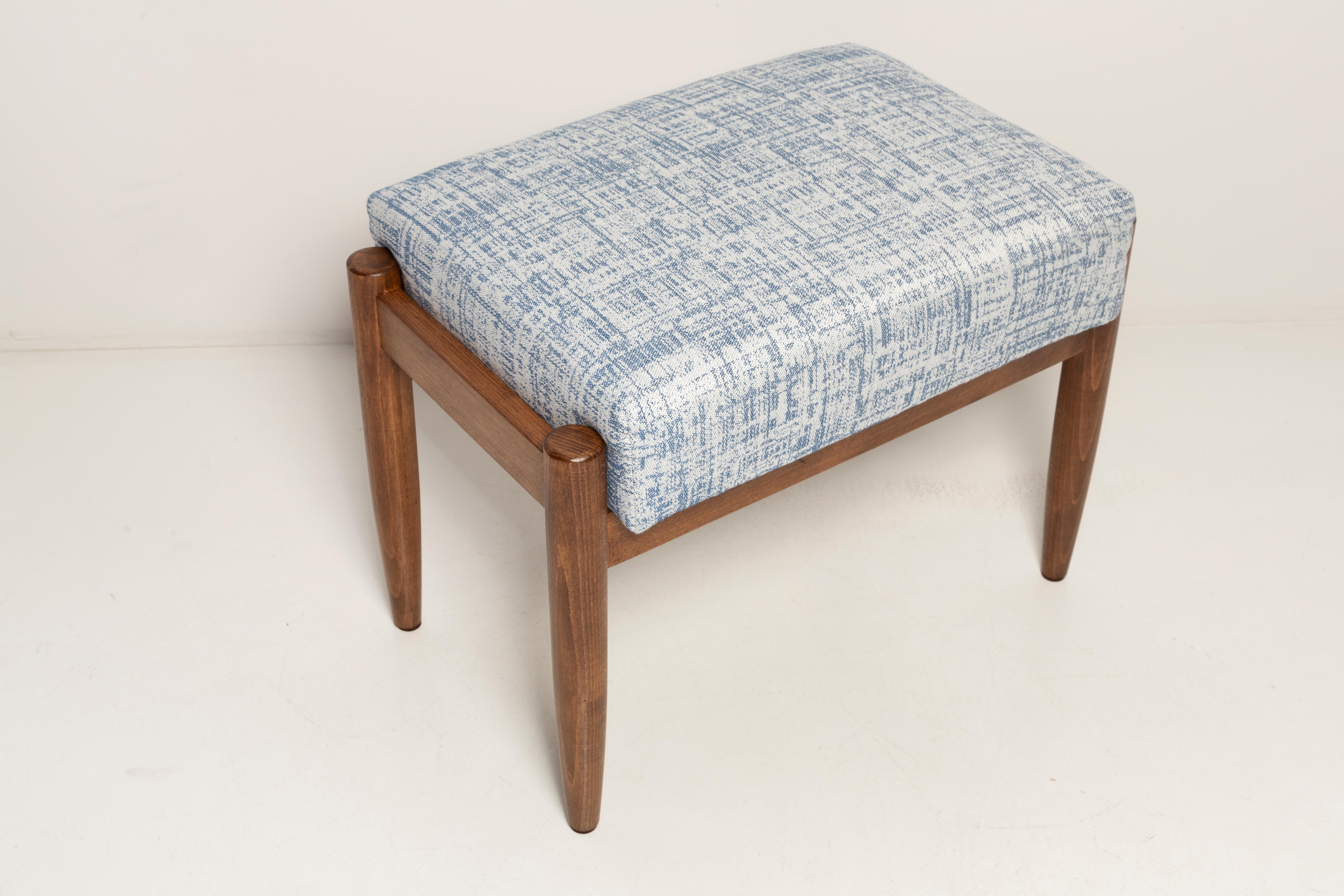 20th Century Midcentury Vintage White and Blue Linen Stool, Edmund Homa, Europe, 1960s For Sale