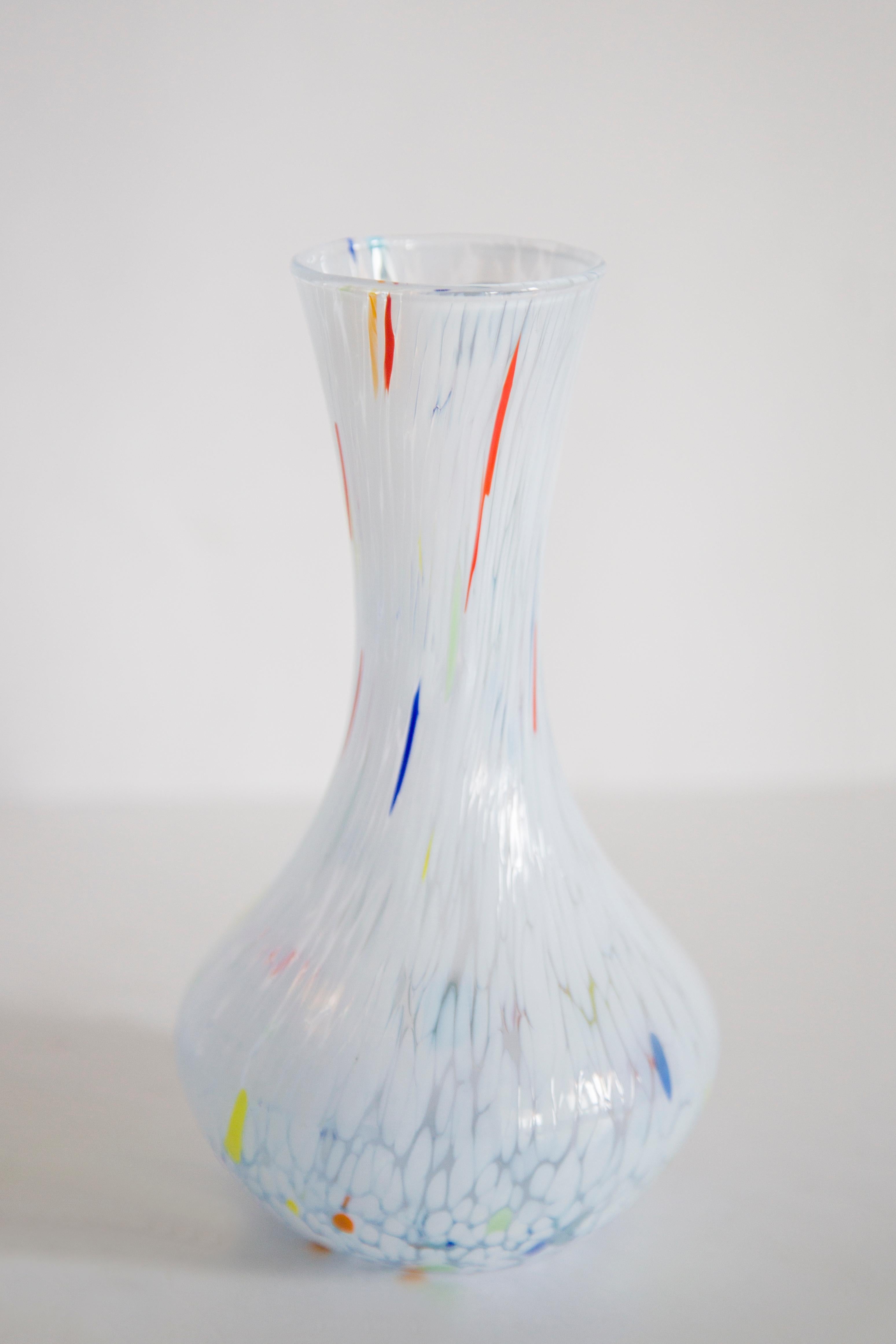 20th Century Mid Century Vintage White and Blue Murano Vase, Italy, 1960s For Sale