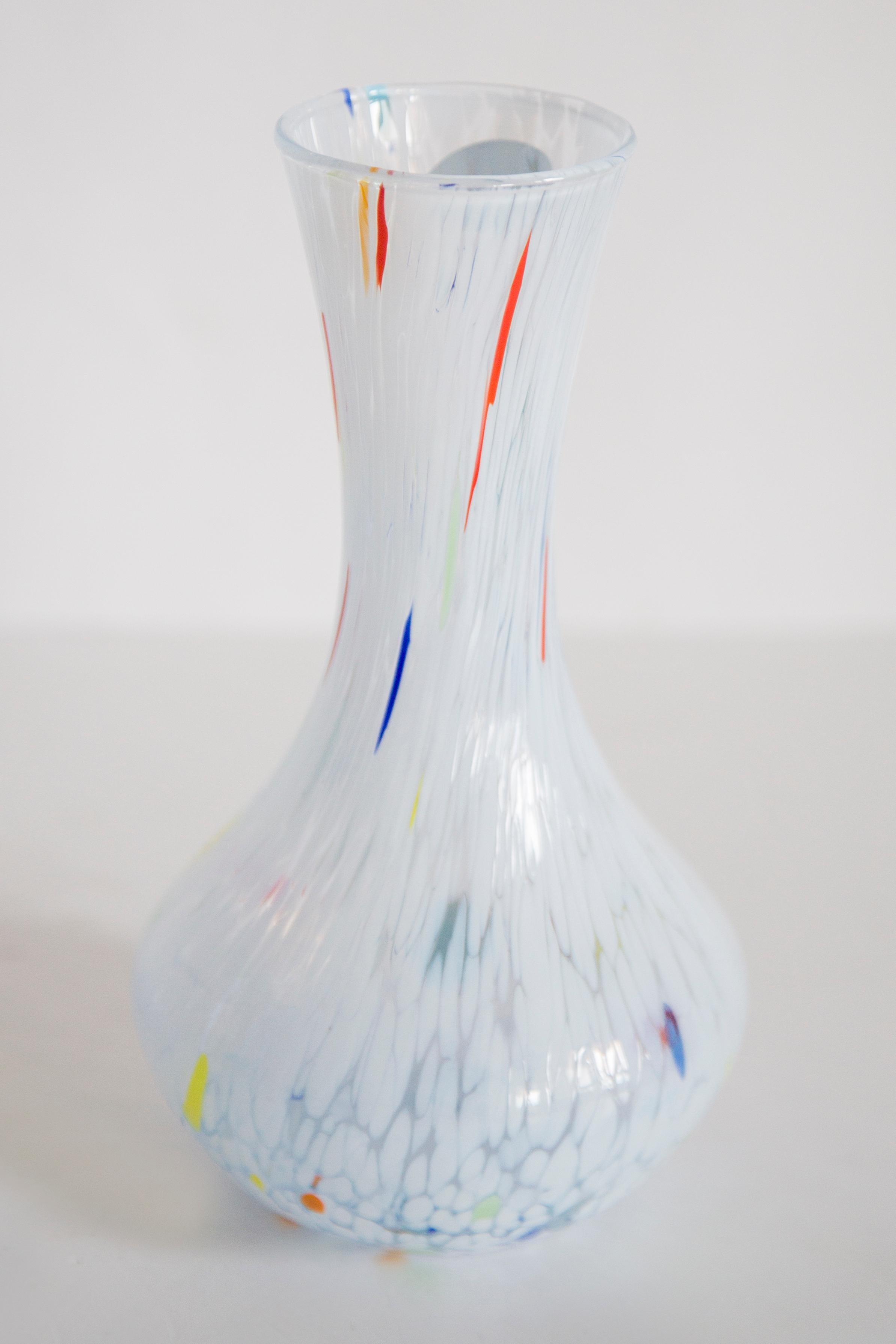 Glass Mid Century Vintage White and Blue Murano Vase, Italy, 1960s For Sale