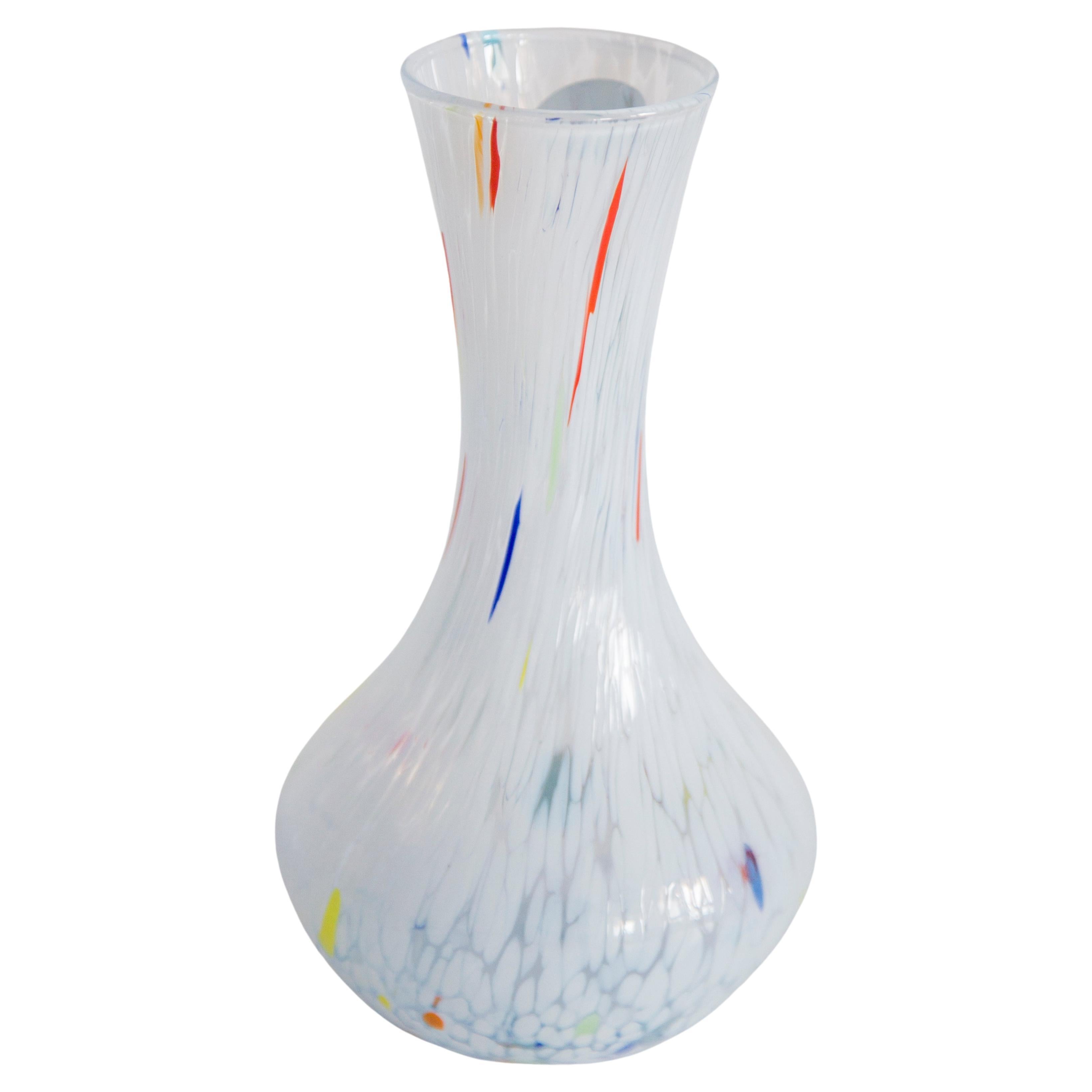 Mid Century Vintage White and Blue Murano Vase, Italy, 1960s For Sale