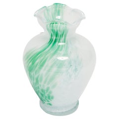 Mid Century Vintage White and Green Small Murano Vase, Italy, 1960s