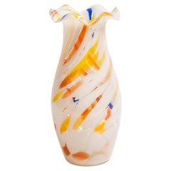Midcentury Vintage White and Orange Medium Murano Vase, Italy, 1960s