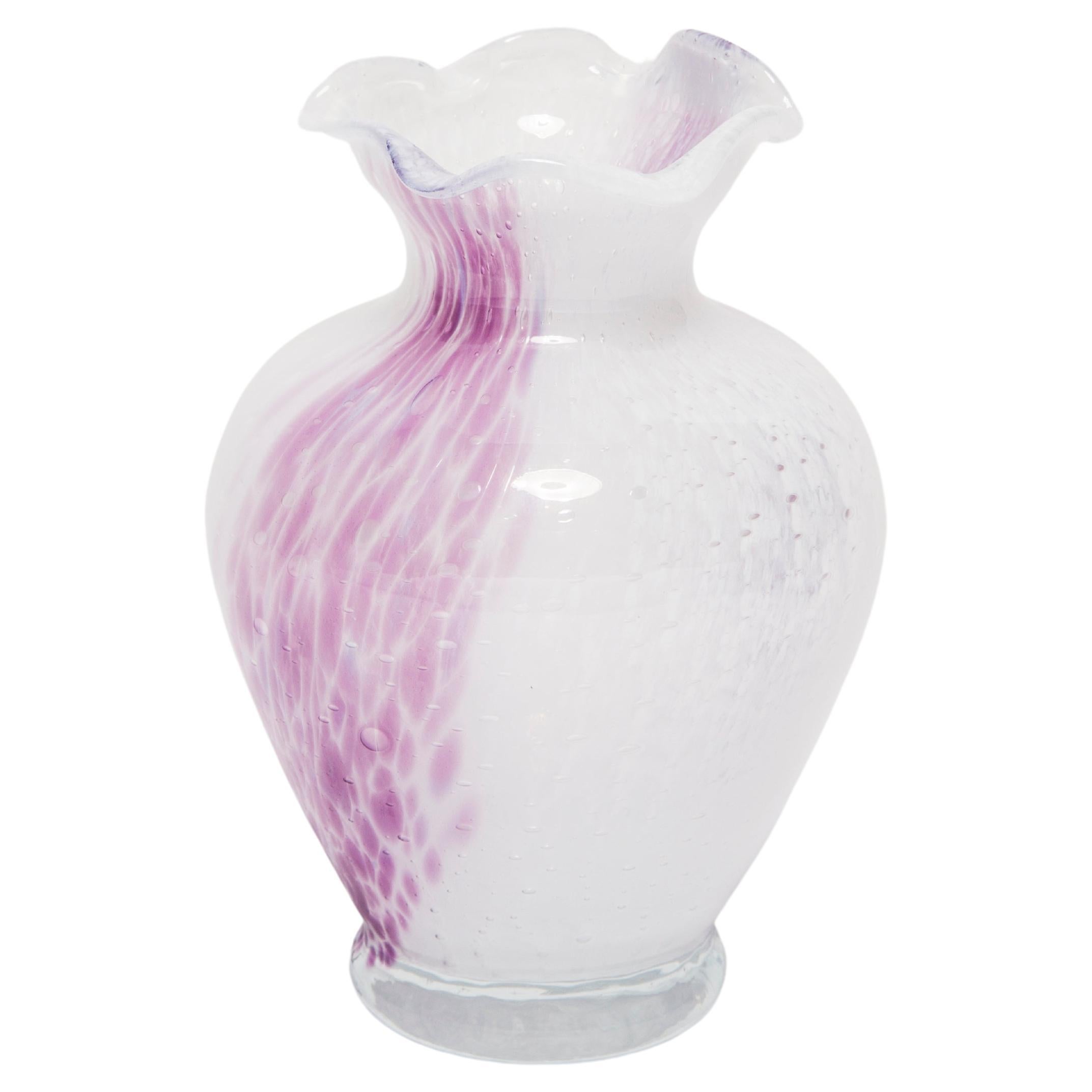Mid Century Vintage White and Purple Small Murano Vase, Italy, 1960s For Sale