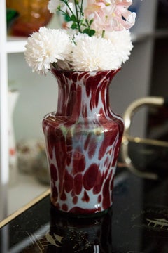 Mid Century Vintage White and Red Dots Murano Vase, Italy, 1960s