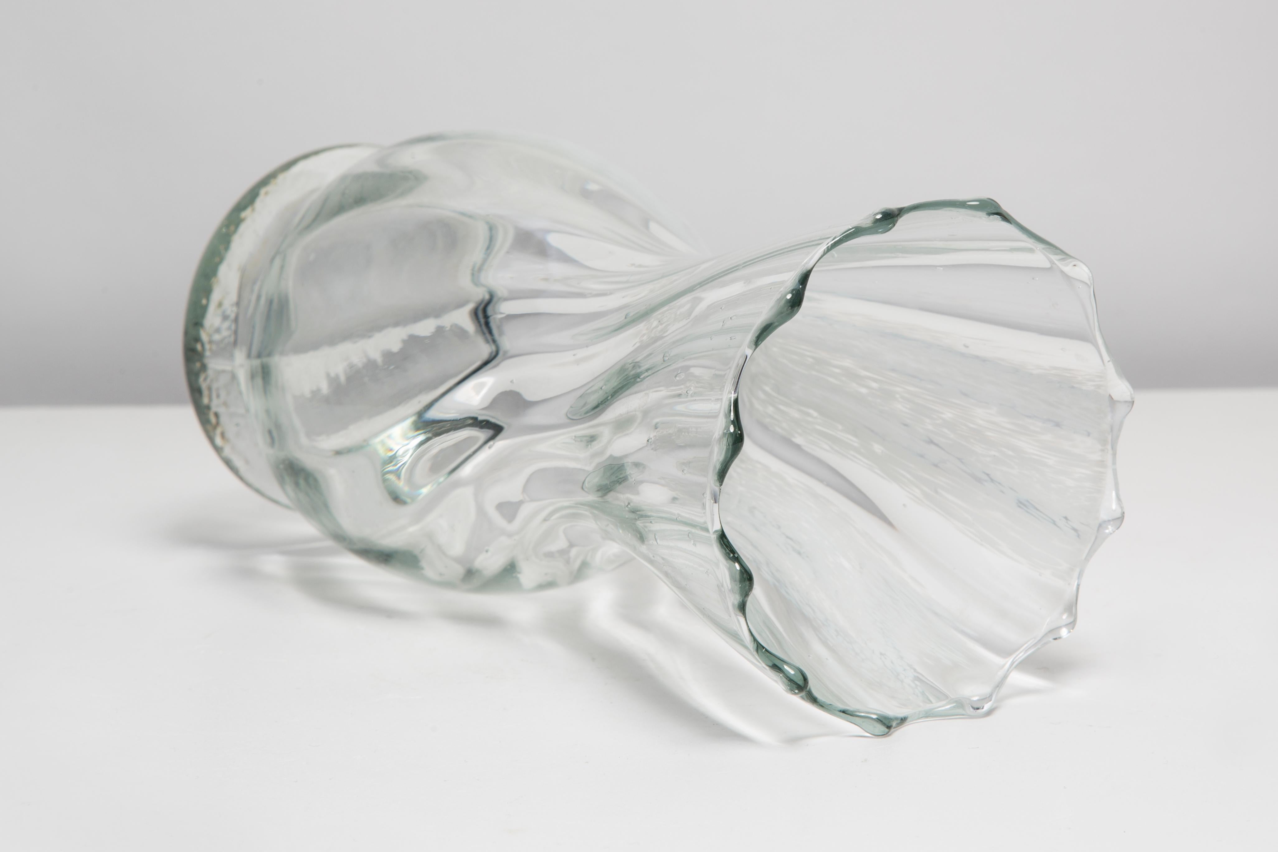 Mid Century Vintage White and Transparent Artistic Glass Vase, Europe, 1970s For Sale 7