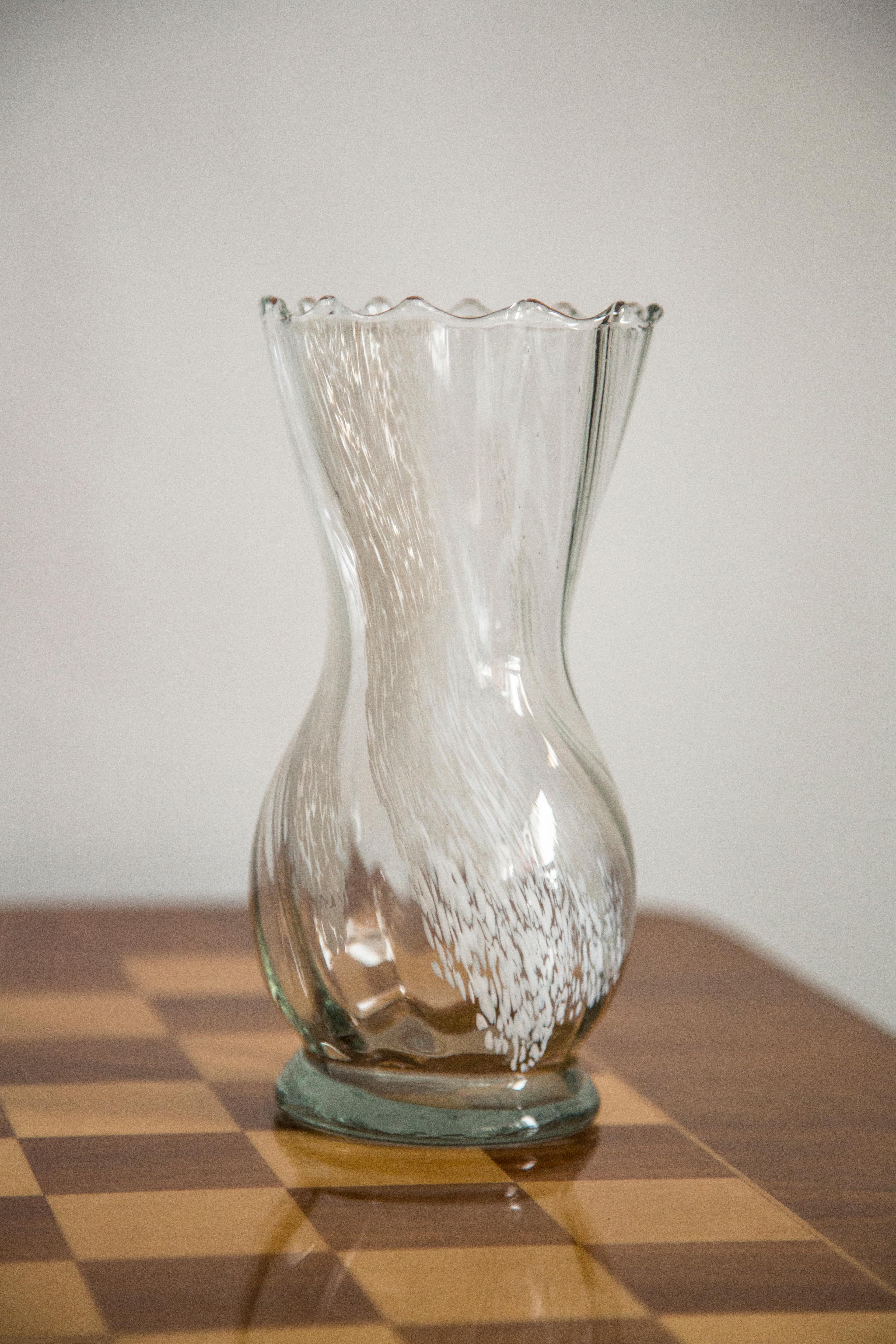 Mid Century Vintage White and Transparent Artistic Glass Vase, Europe, 1970s For Sale 2