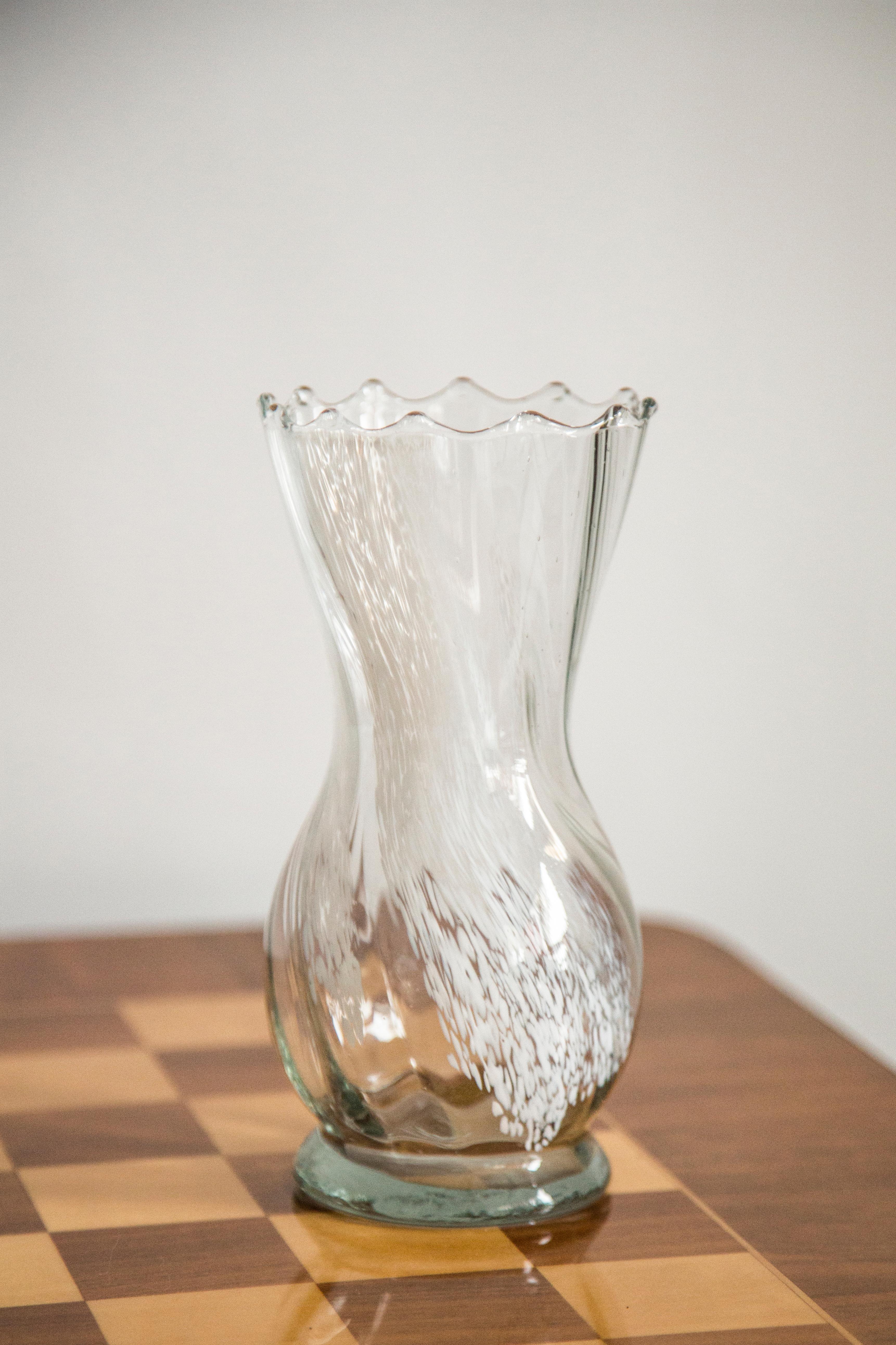 Mid Century Vintage White and Transparent Artistic Glass Vase, Europe, 1970s For Sale 3