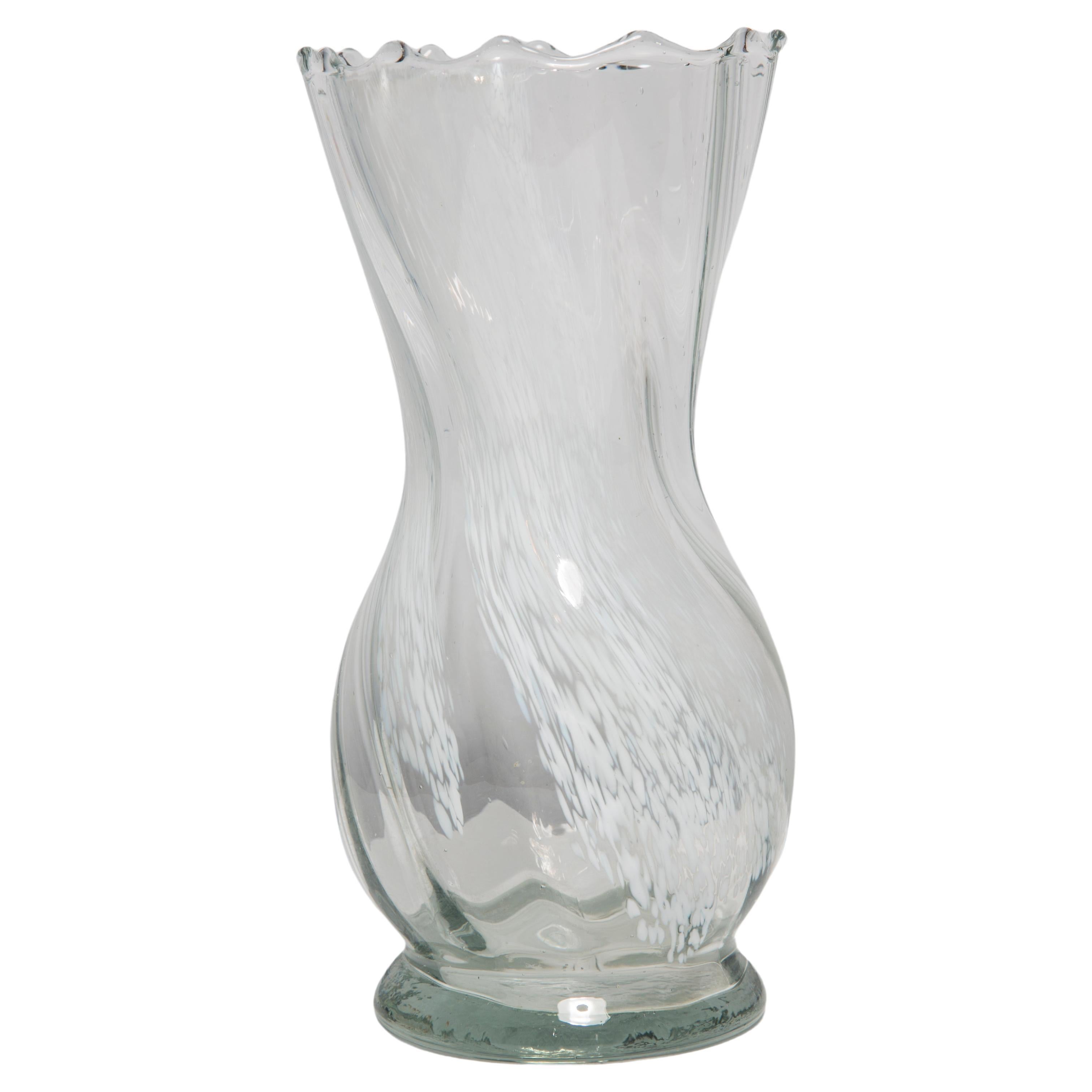 Mid Century Vintage White and Transparent Artistic Glass Vase, Europe, 1970s