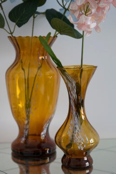 Mid Century Vintage White and Yellow Artistic Glass Vase, Europe, 1970s