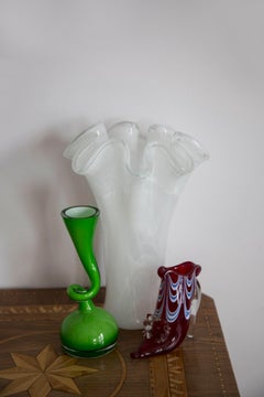Mid Century Vintage White Murano Glass Vase, Italy, 2000s