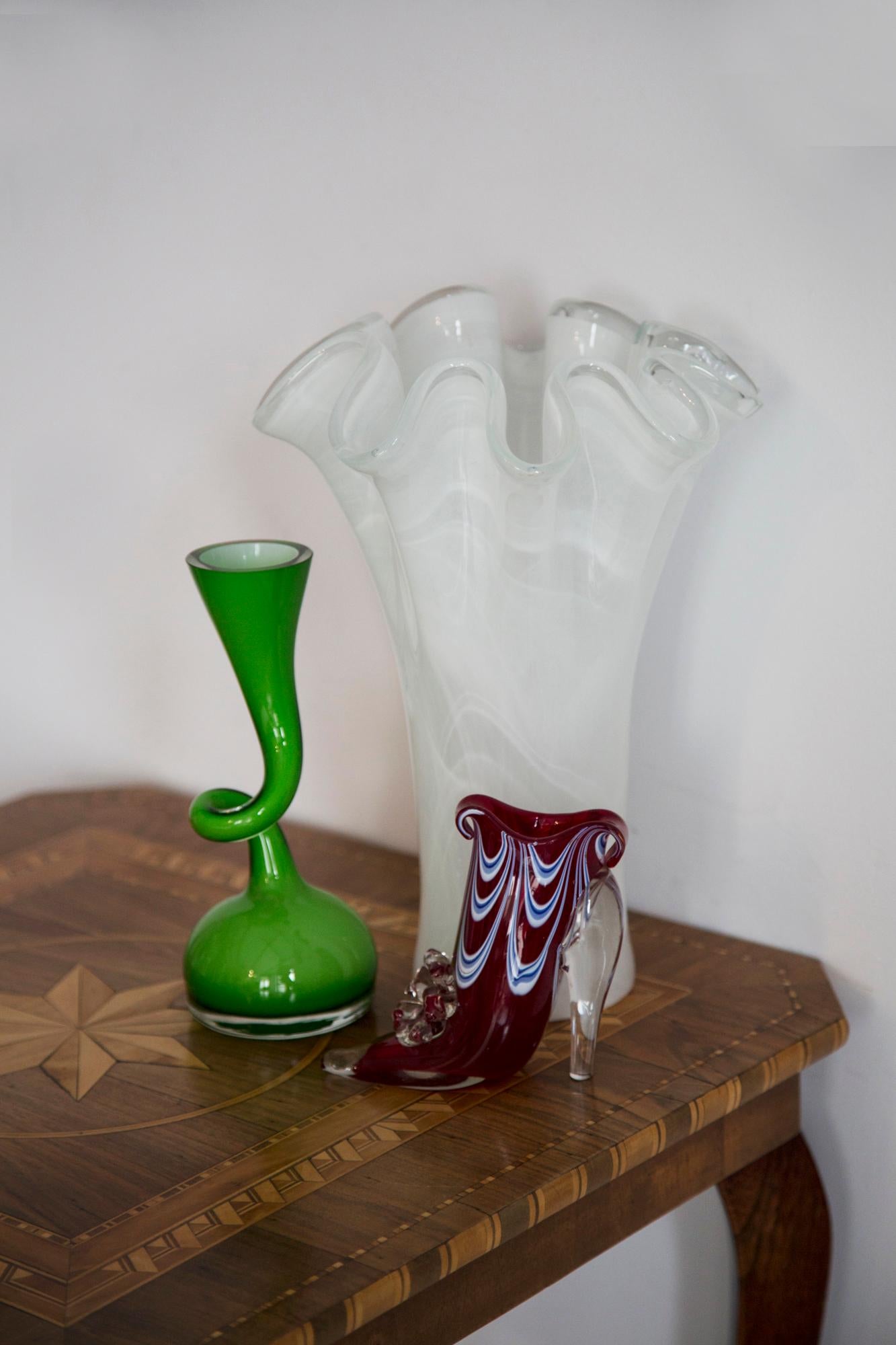 Mid-Century Modern Mid Century Vintage White Murano Glass Vase, Italy, 2000s For Sale
