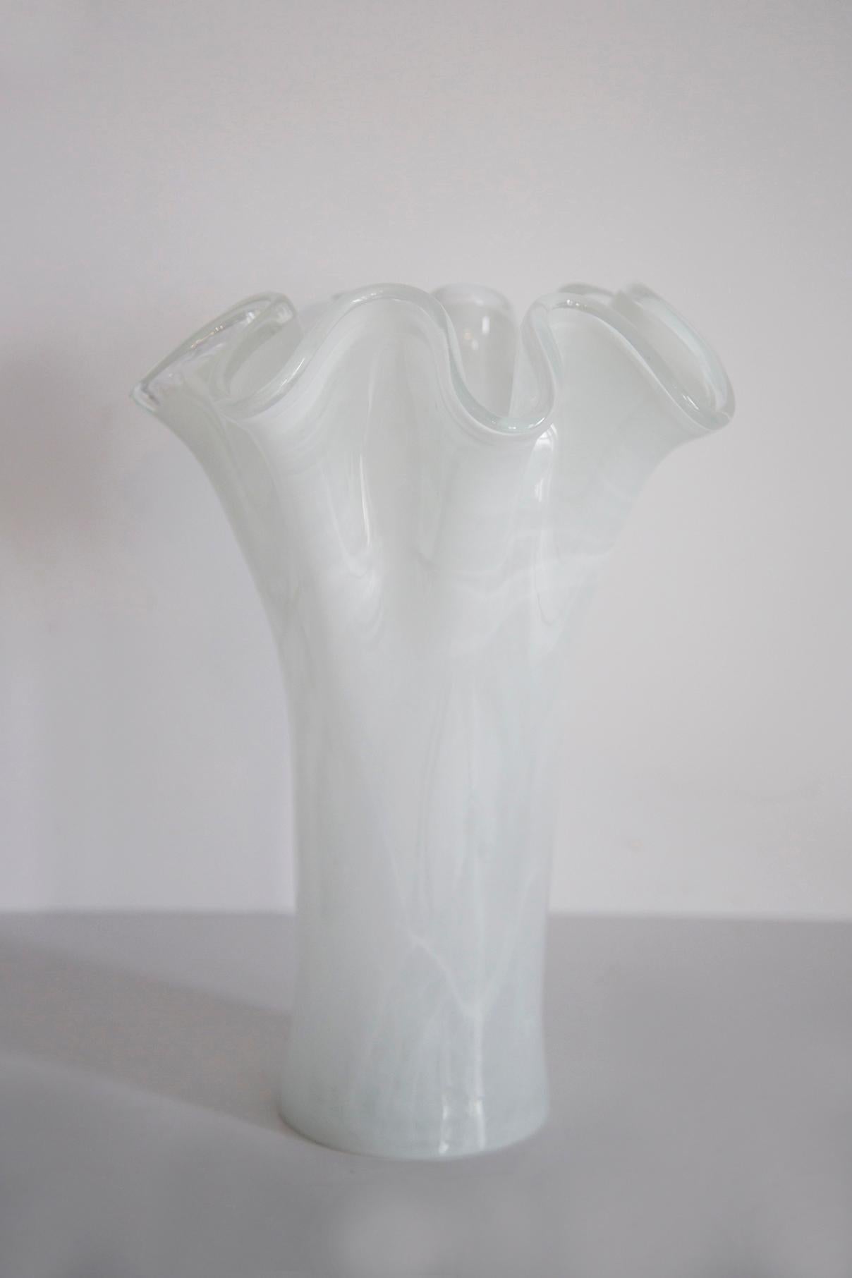 Italian Mid Century Vintage White Murano Glass Vase, Italy, 2000s For Sale