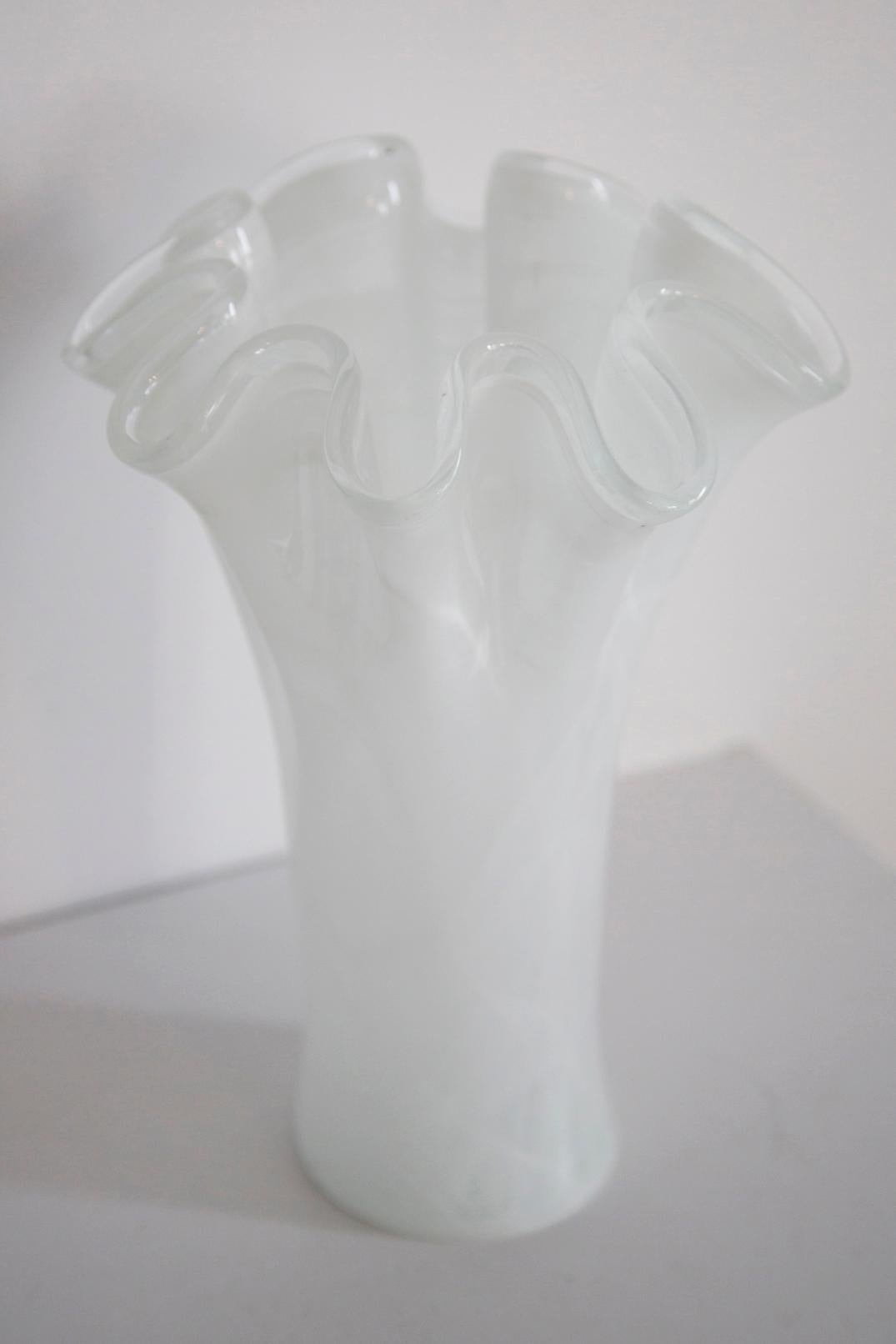 20th Century Mid Century Vintage White Murano Glass Vase, Italy, 2000s For Sale