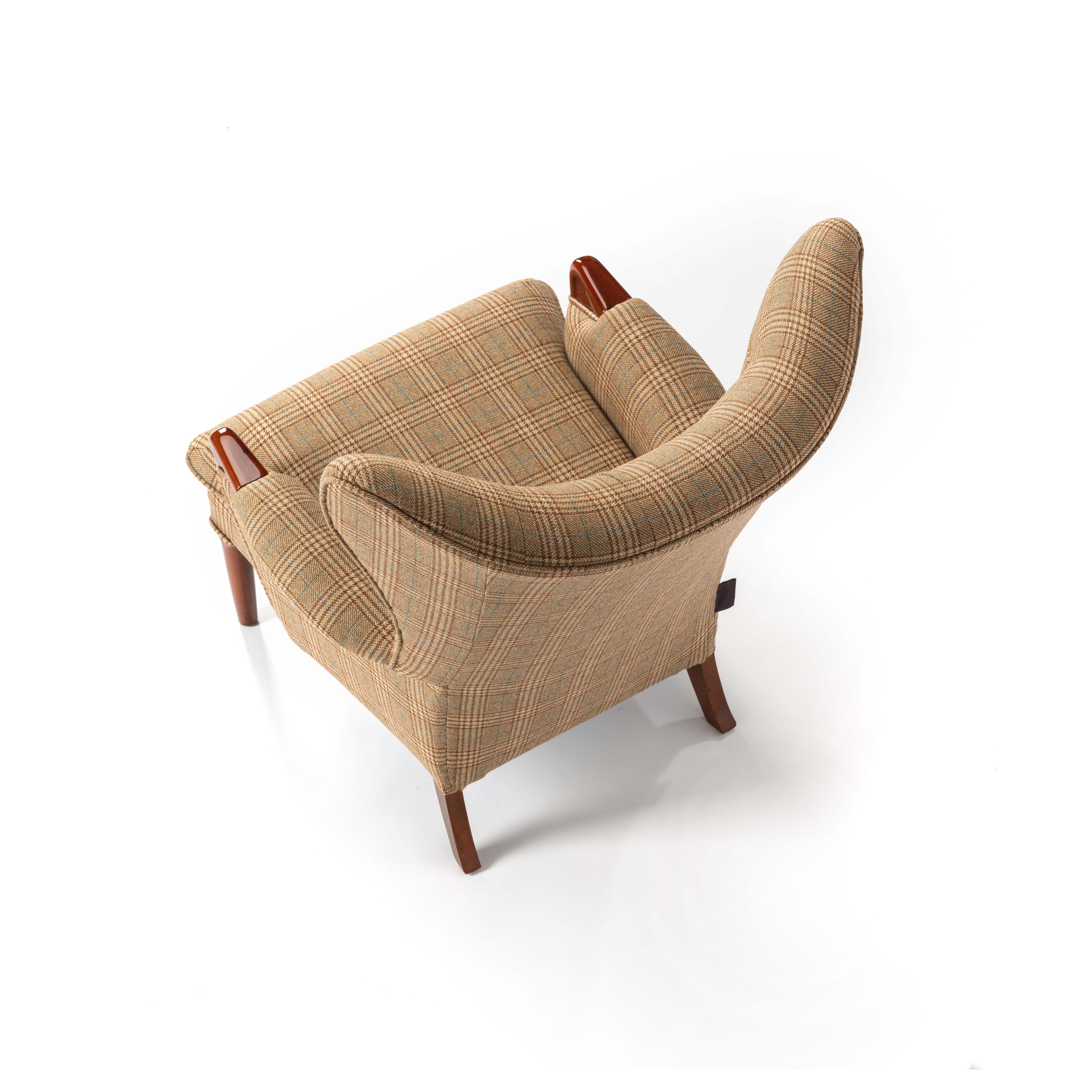 Midcentury Vintage Wingback Chairs Reupholstered in Yorkshire Tweed, circa 1960s 3