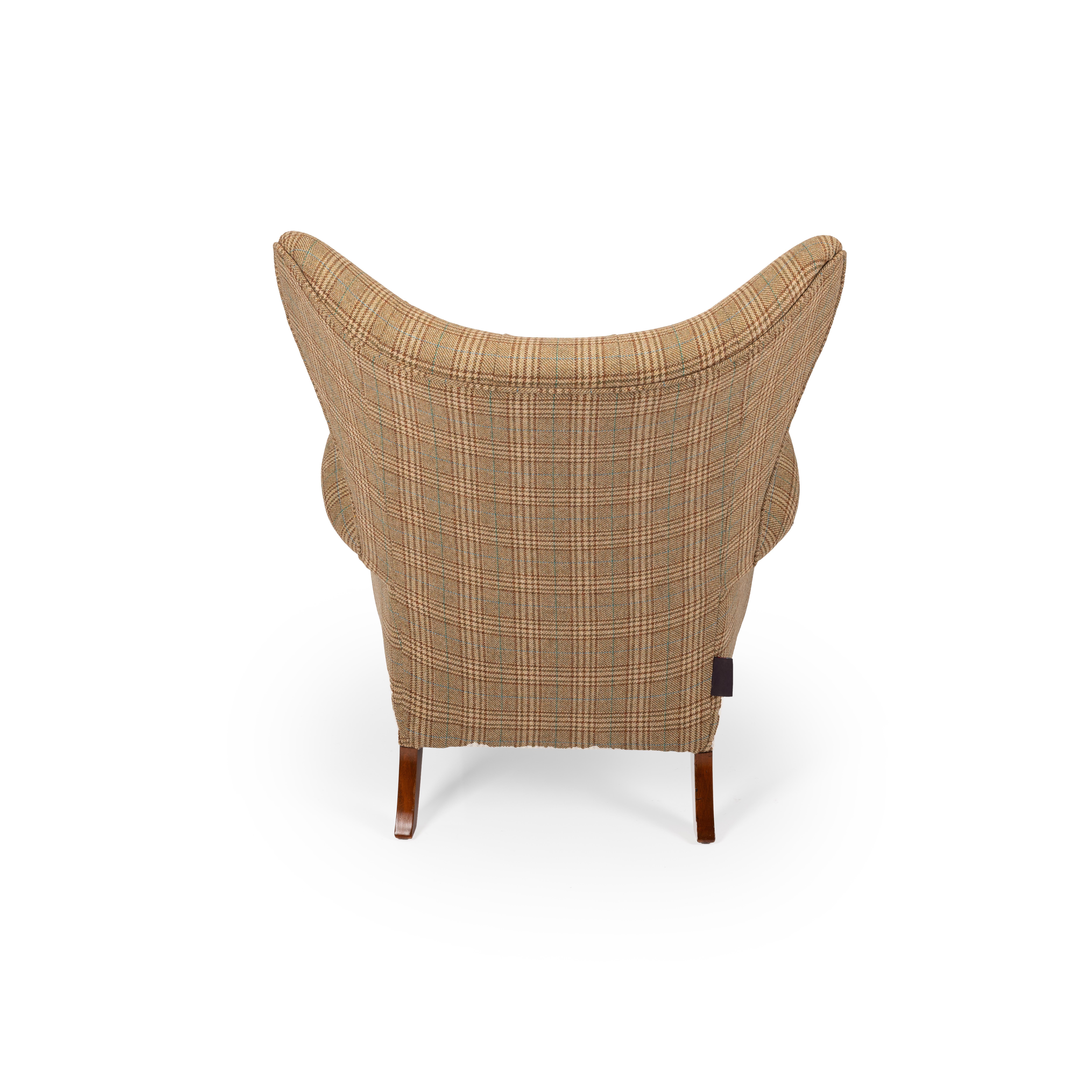 Midcentury Vintage Wingback Chairs Reupholstered in Yorkshire Tweed, circa 1960s 1