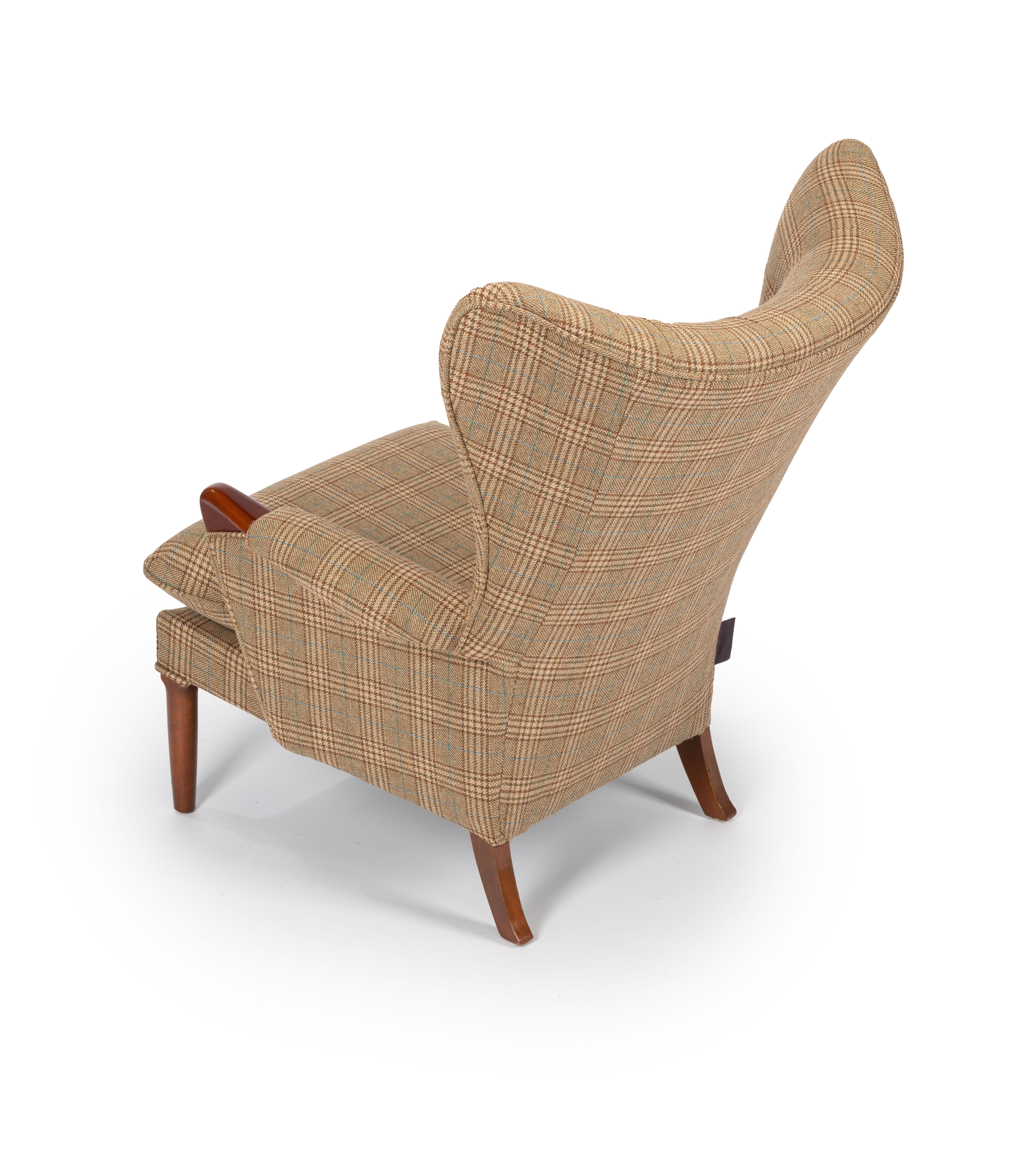 Midcentury Vintage Wingback Chairs Reupholstered in Yorkshire Tweed, circa 1960s 2