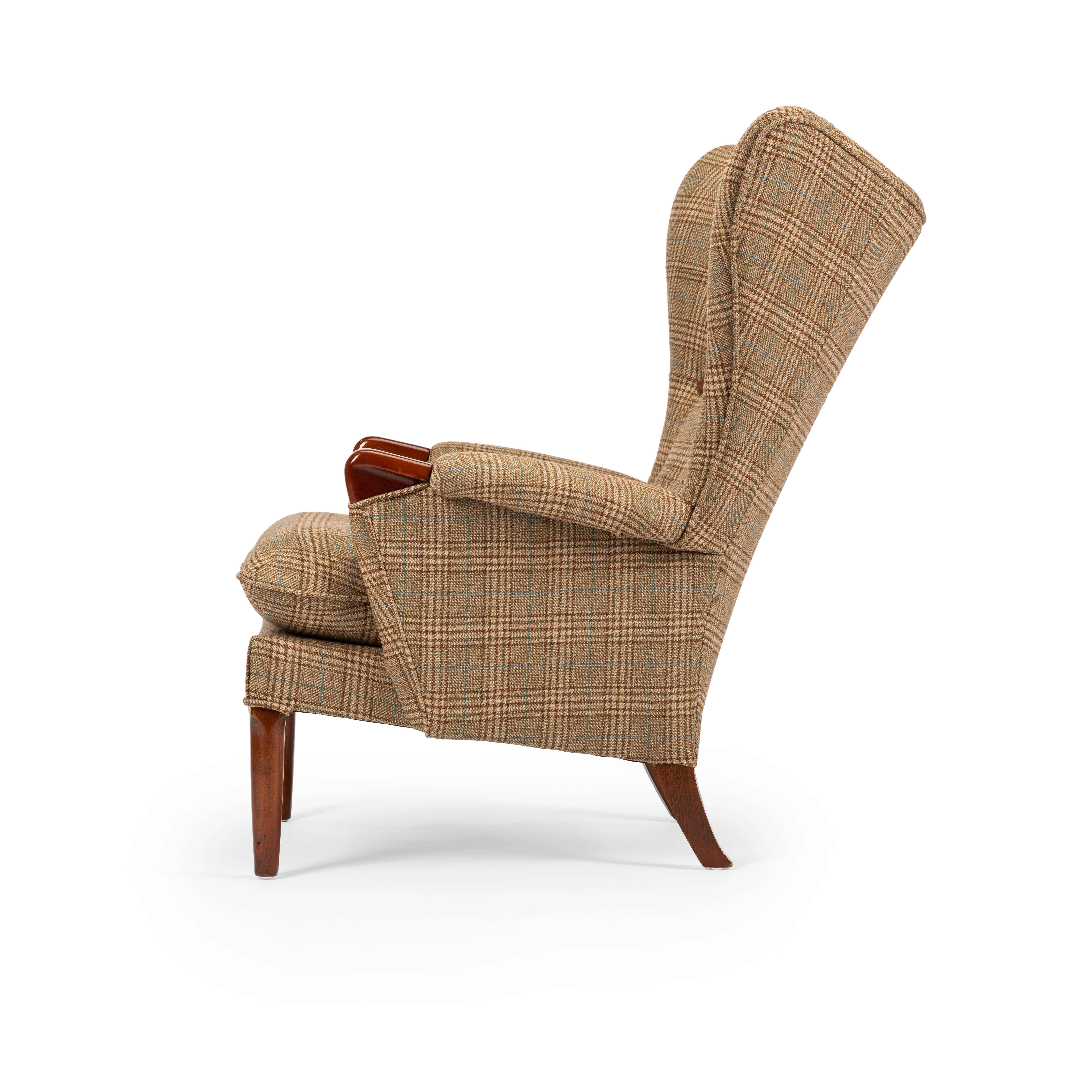 Midcentury Vintage Wingback Chairs Reupholstered in Yorkshire Tweed, circa 1960s 3