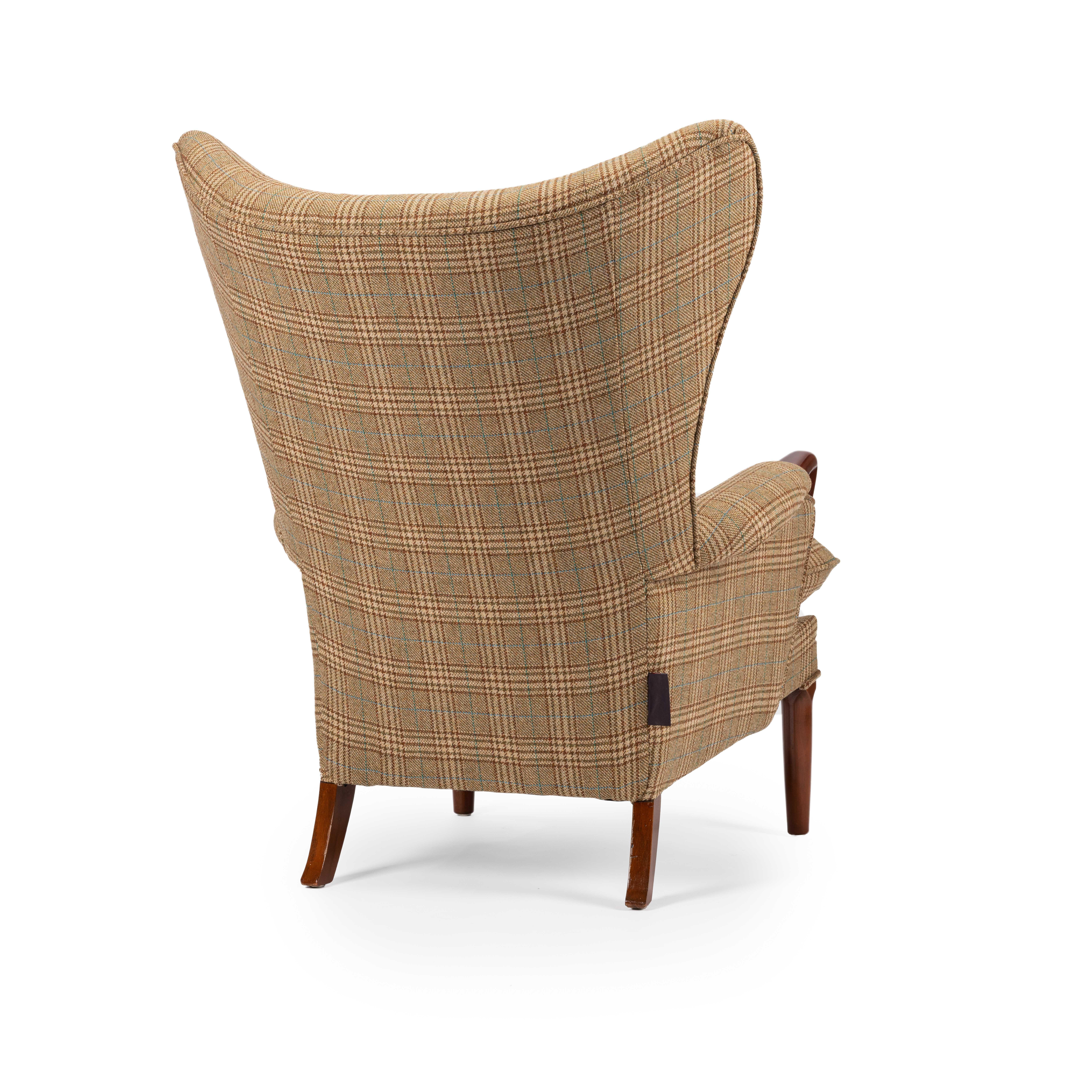Midcentury Vintage Wingback Chairs Reupholstered in Yorkshire Tweed, circa 1960s 5