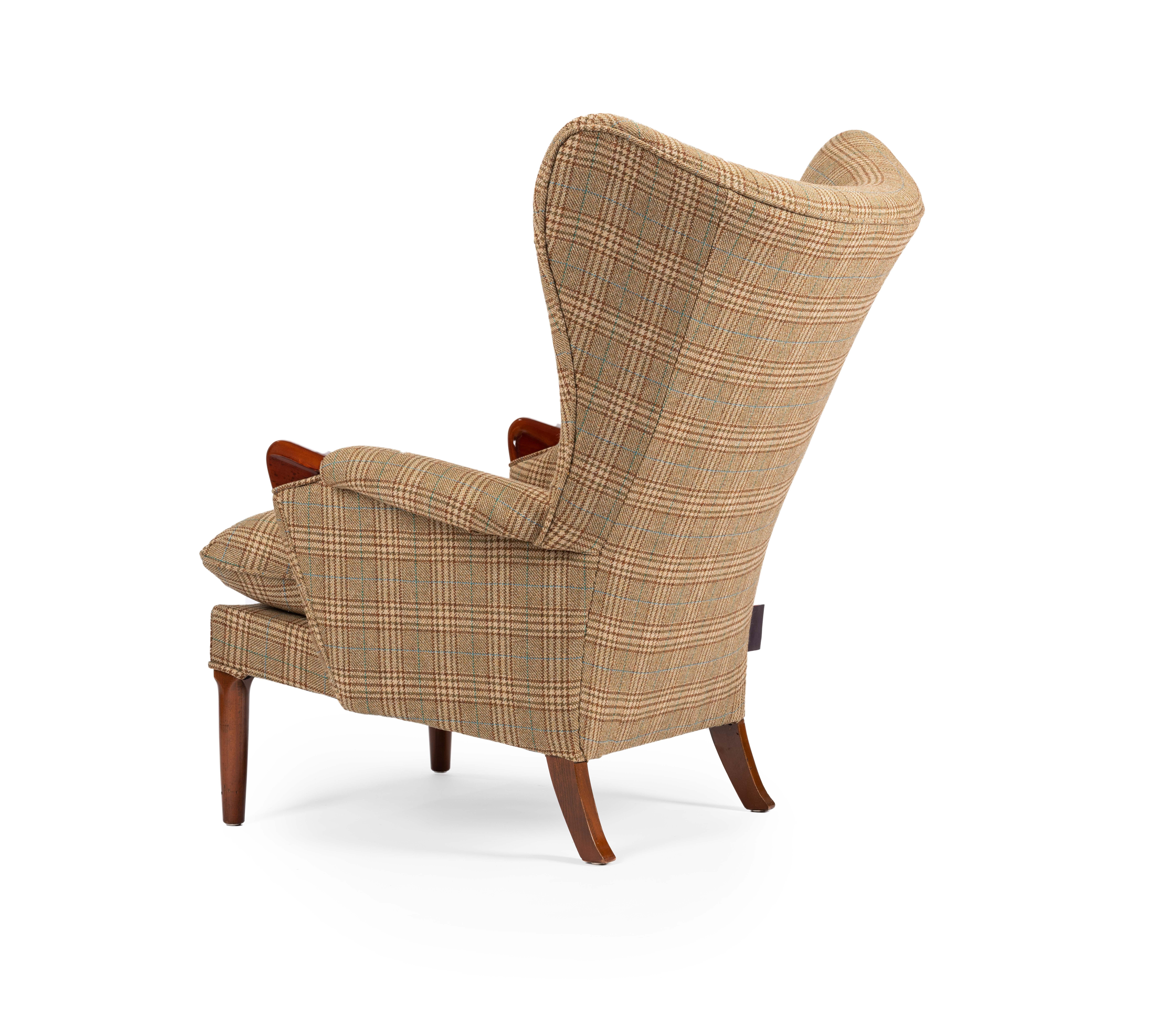 Midcentury Vintage Wingback Chairs Reupholstered in Yorkshire Tweed, circa 1960s 6