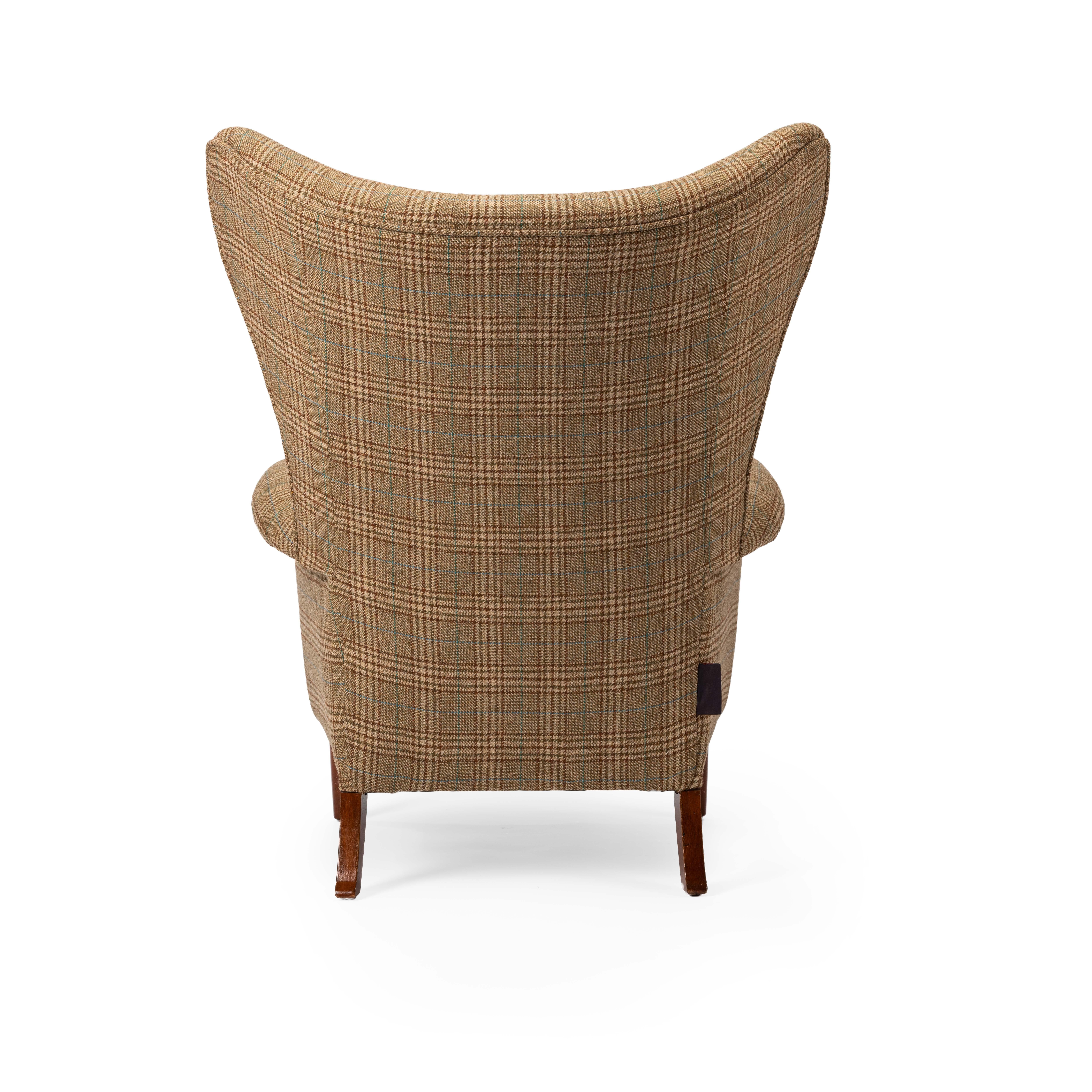 Midcentury Vintage Wingback Chairs Reupholstered in Yorkshire Tweed, circa 1960s 10