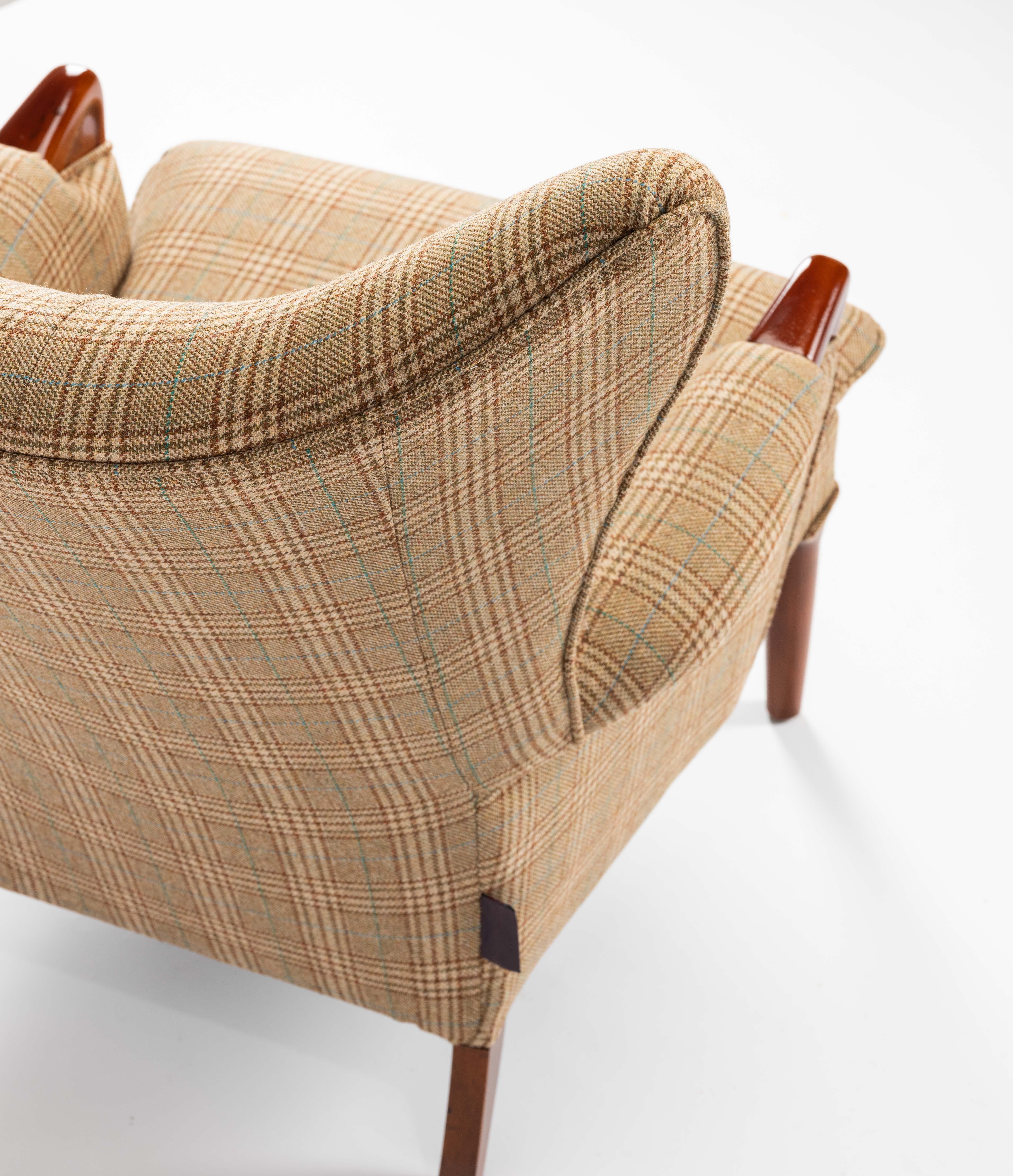British Midcentury Vintage Wingback Chairs Reupholstered in Yorkshire Tweed, circa 1960s