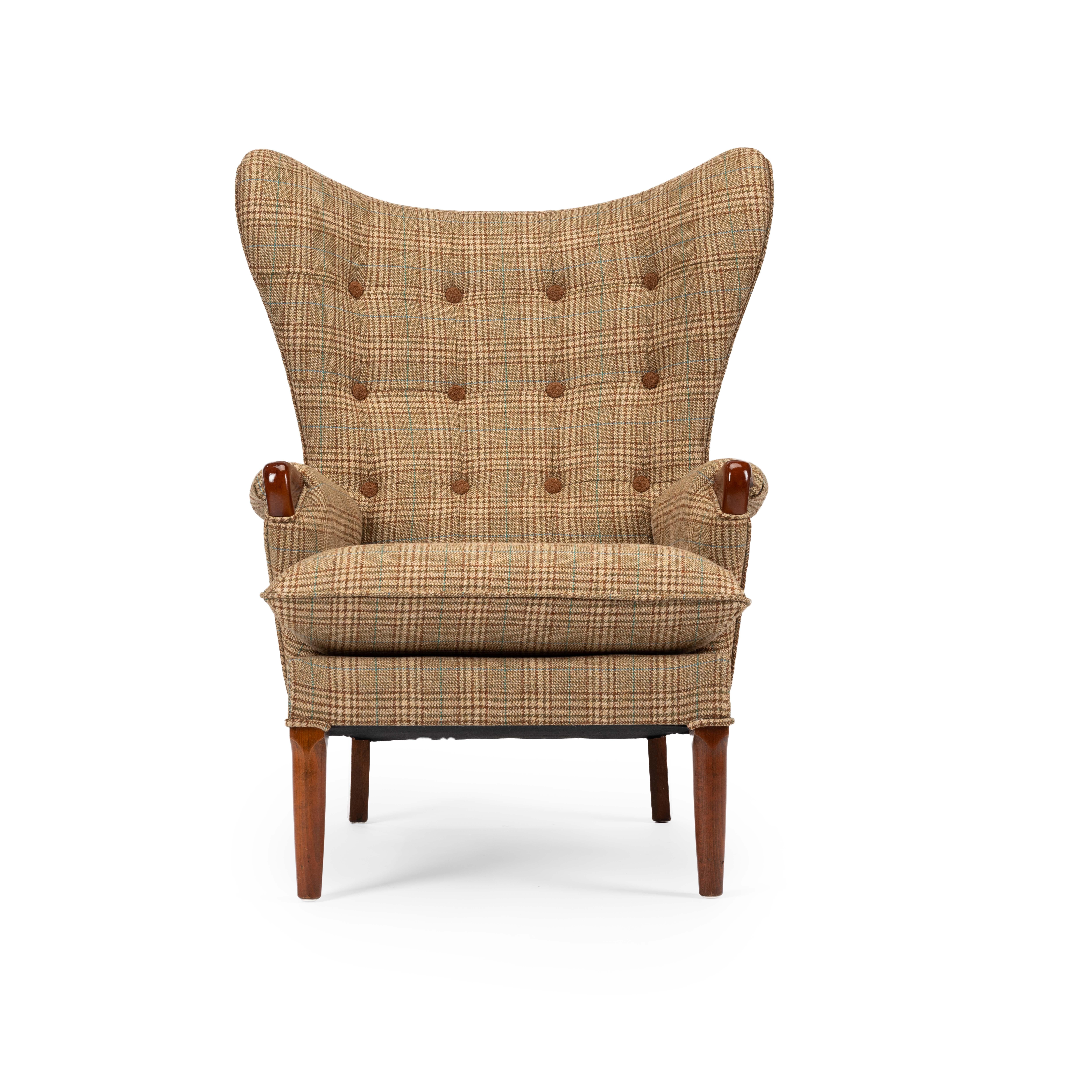 Mid-Century Modern Midcentury Vintage Wingback Chairs Reupholstered in Yorkshire Tweed, circa 1960s