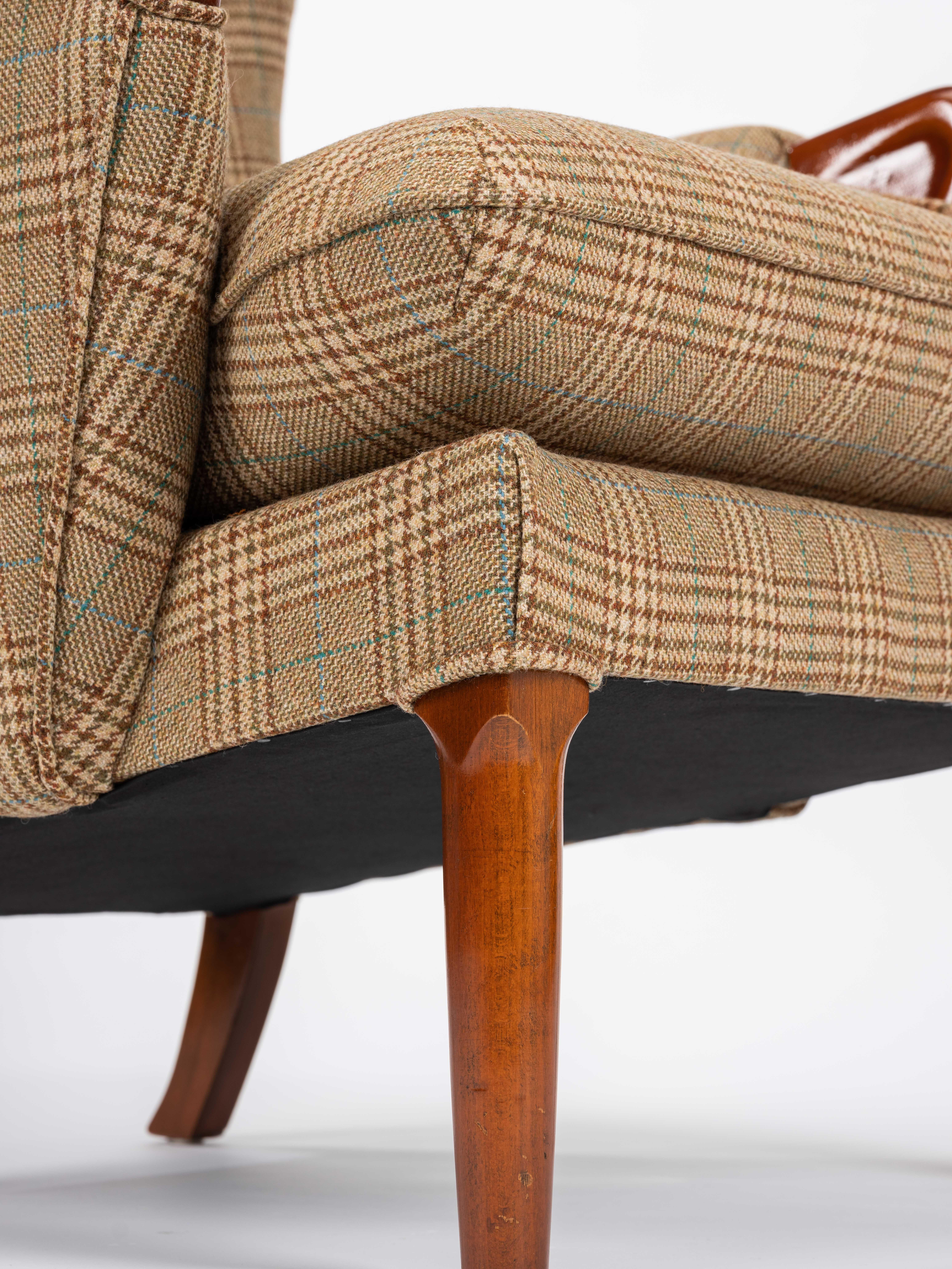 Mid-20th Century Midcentury Vintage Wingback Chairs Reupholstered in Yorkshire Tweed, circa 1960s