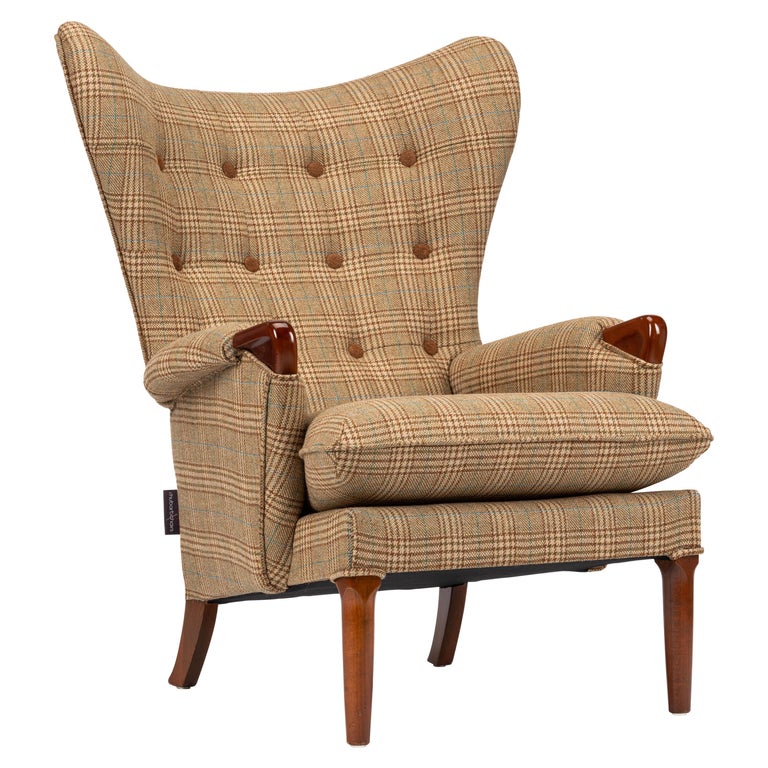Midcentury Vintage Wingback Chairs Reupholstered in Yorkshire Tweed