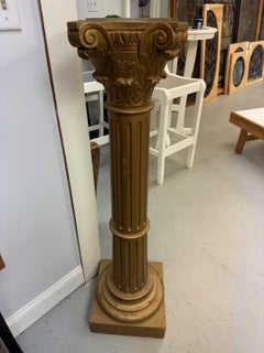 Mid Century Vintage Wood Carved Corinthian Column Pedestal