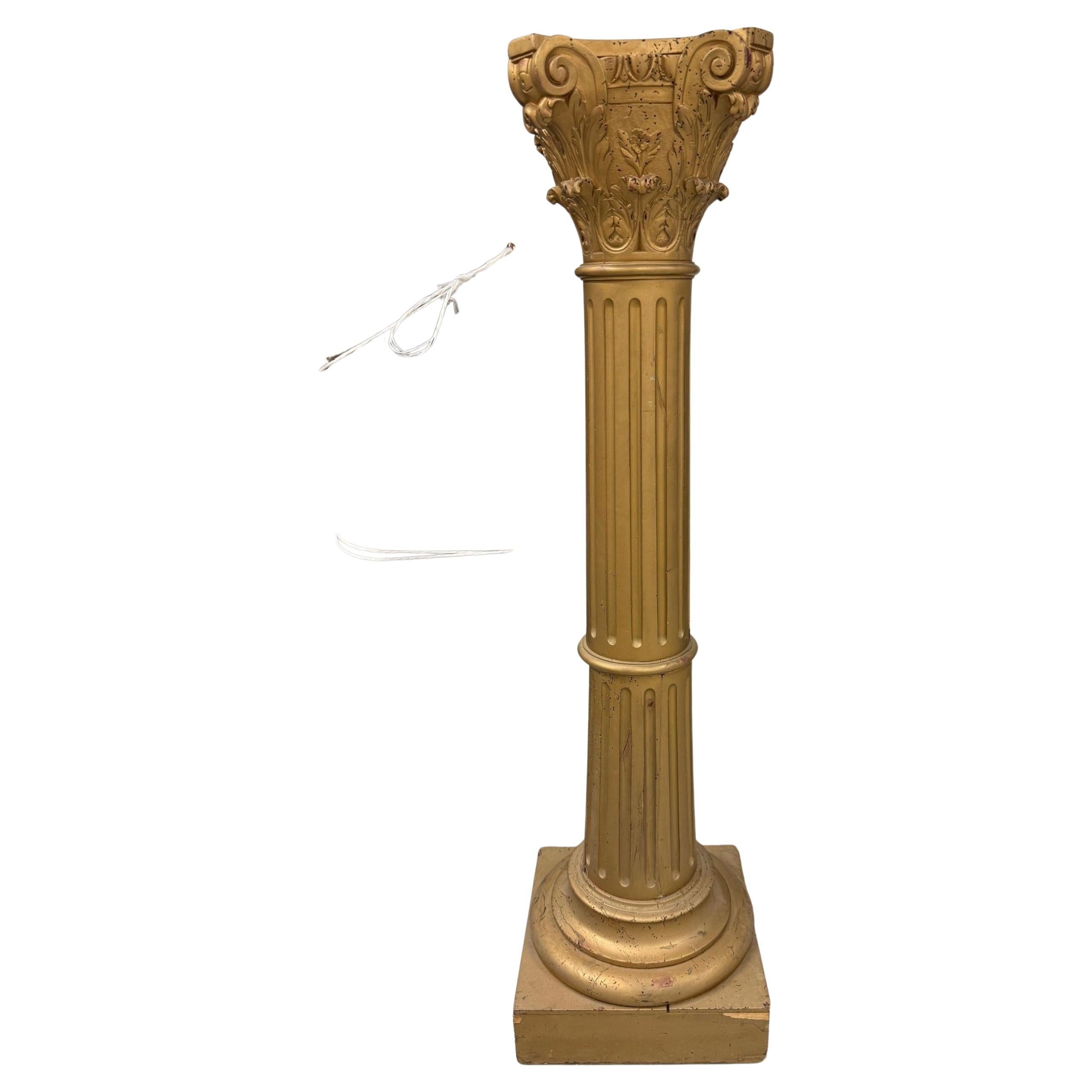 Mid Century Vintage Wood Carved Corinthian Column Pedestal