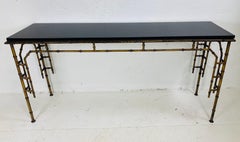 Mid-century vintage wrought iron faux bamboo console/sofa table