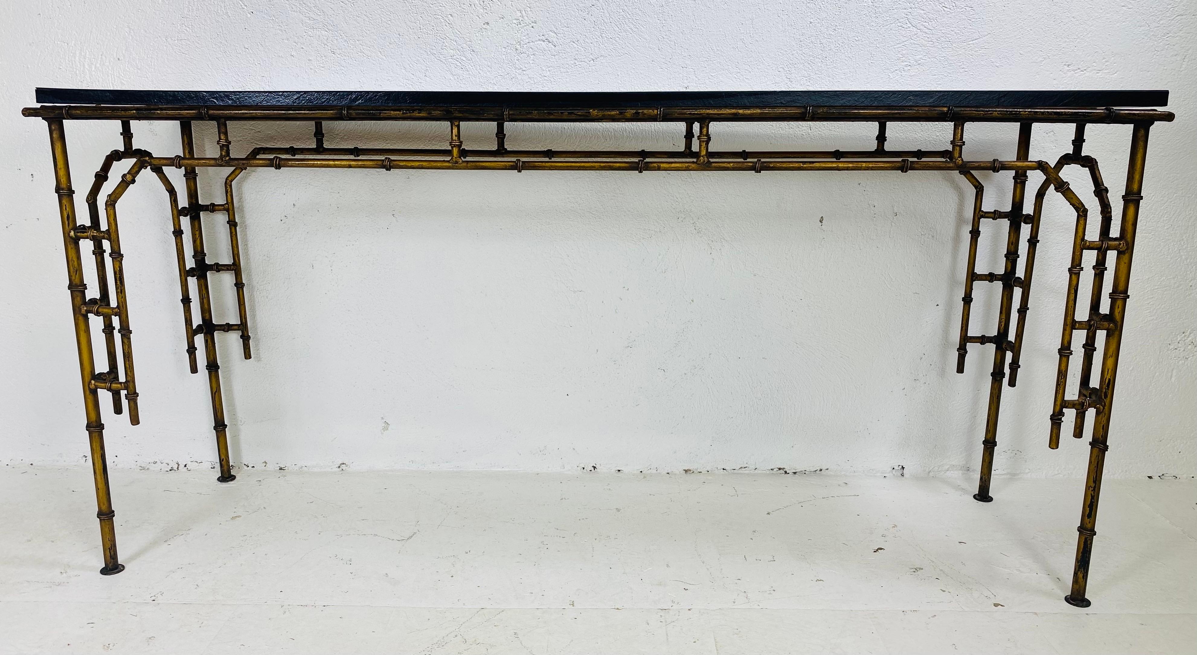 Consola/sofá de hierro forjado de imitación de bambú vintage de mediados de siglo Bronceado en venta