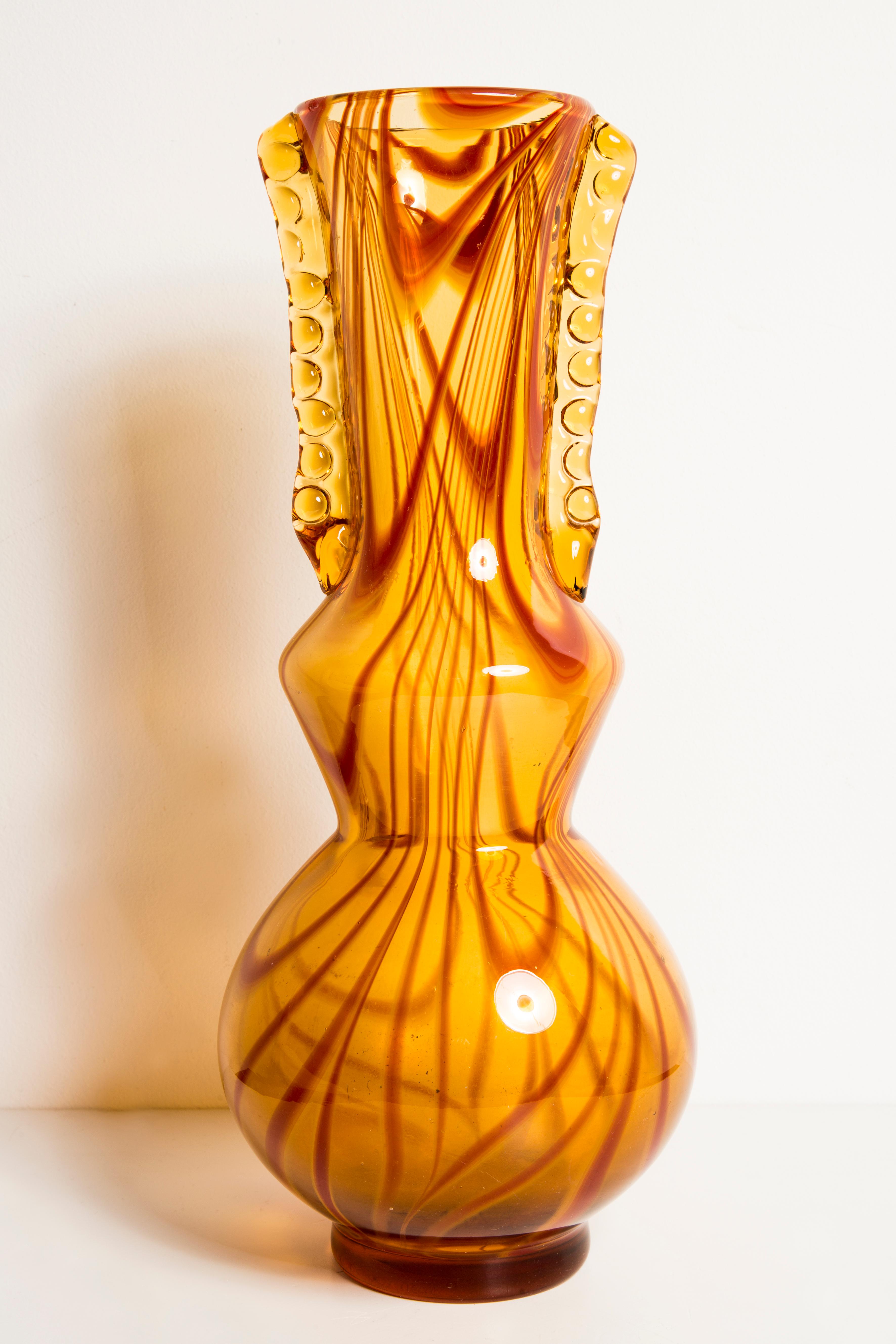 Glass Midcentury Vintage Yellow and Orange Vase, Europe, 1960s For Sale