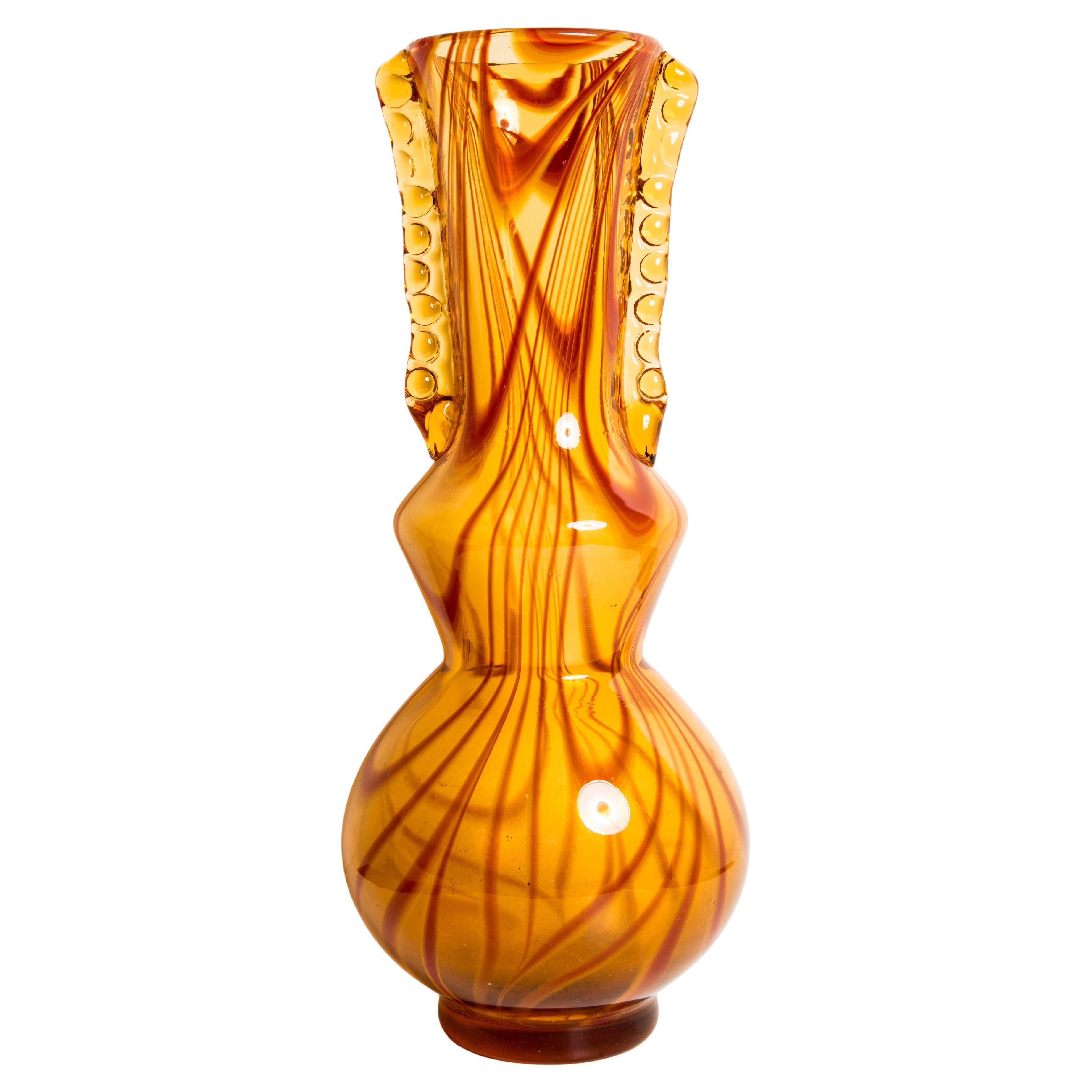 Vase jaune et orange vintage du milieu du siècle, Europe, années 1960