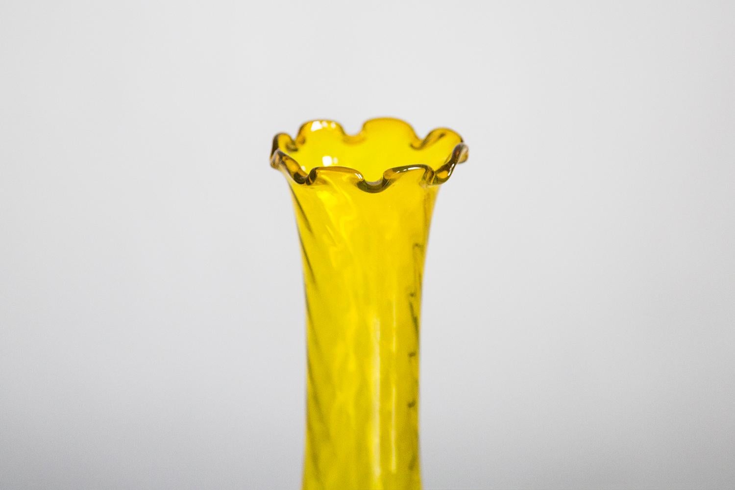 20th Century Mid Century Vintage Yellow Artistic Glass Vase, Europe, 1970s For Sale