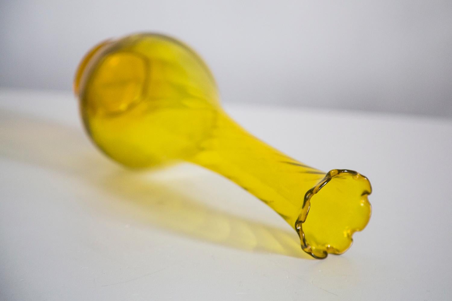 Mid Century Vintage Yellow Artistic Glass Vase, Europe, 1970s For Sale 1