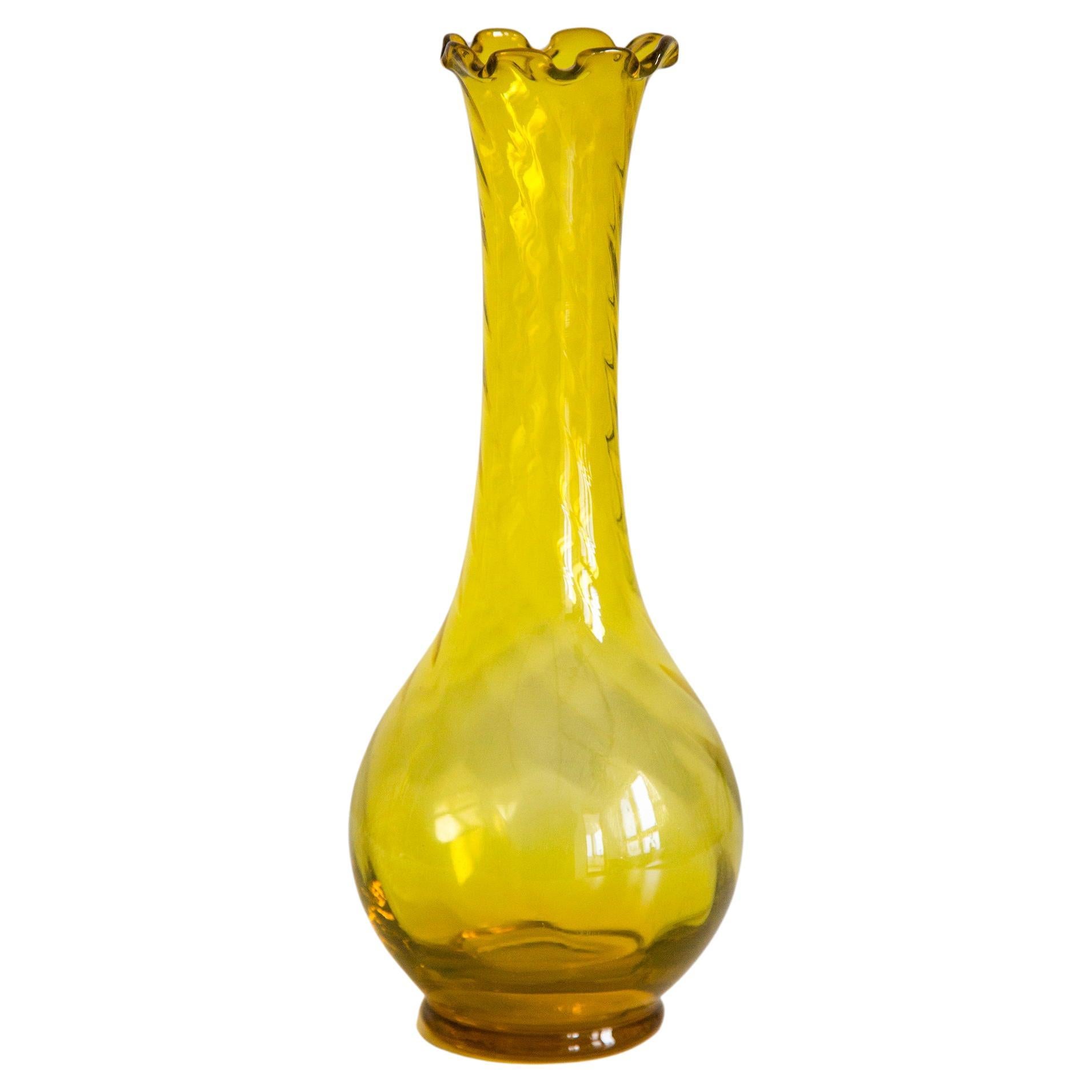 Mid Century Vintage Yellow Artistic Glass Vase, Europe, 1970s For Sale