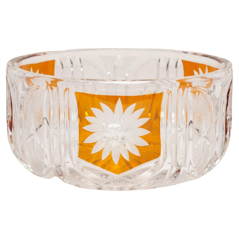 Midcentury Vintage Yellow Crystal Glass Sugar Bowl, Italy, 1960s For