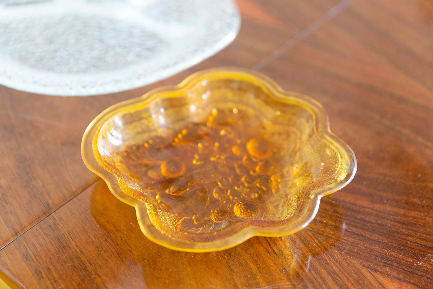 Italian Midcentury Vintage Yellow Decorative Glass Plate, Italy, 1960s For Sale