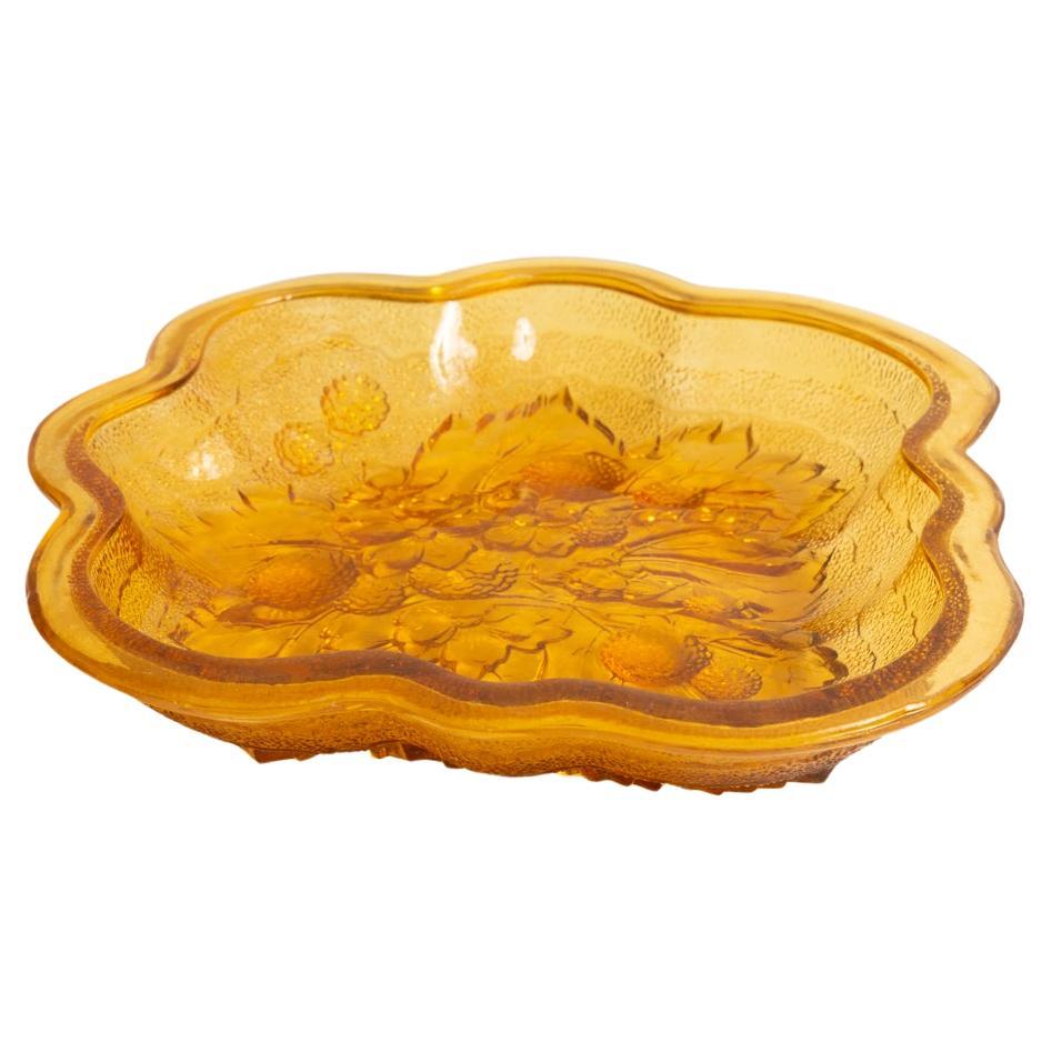 Midcentury Vintage Yellow Decorative Glass Plate, Italy, 1960s For Sale