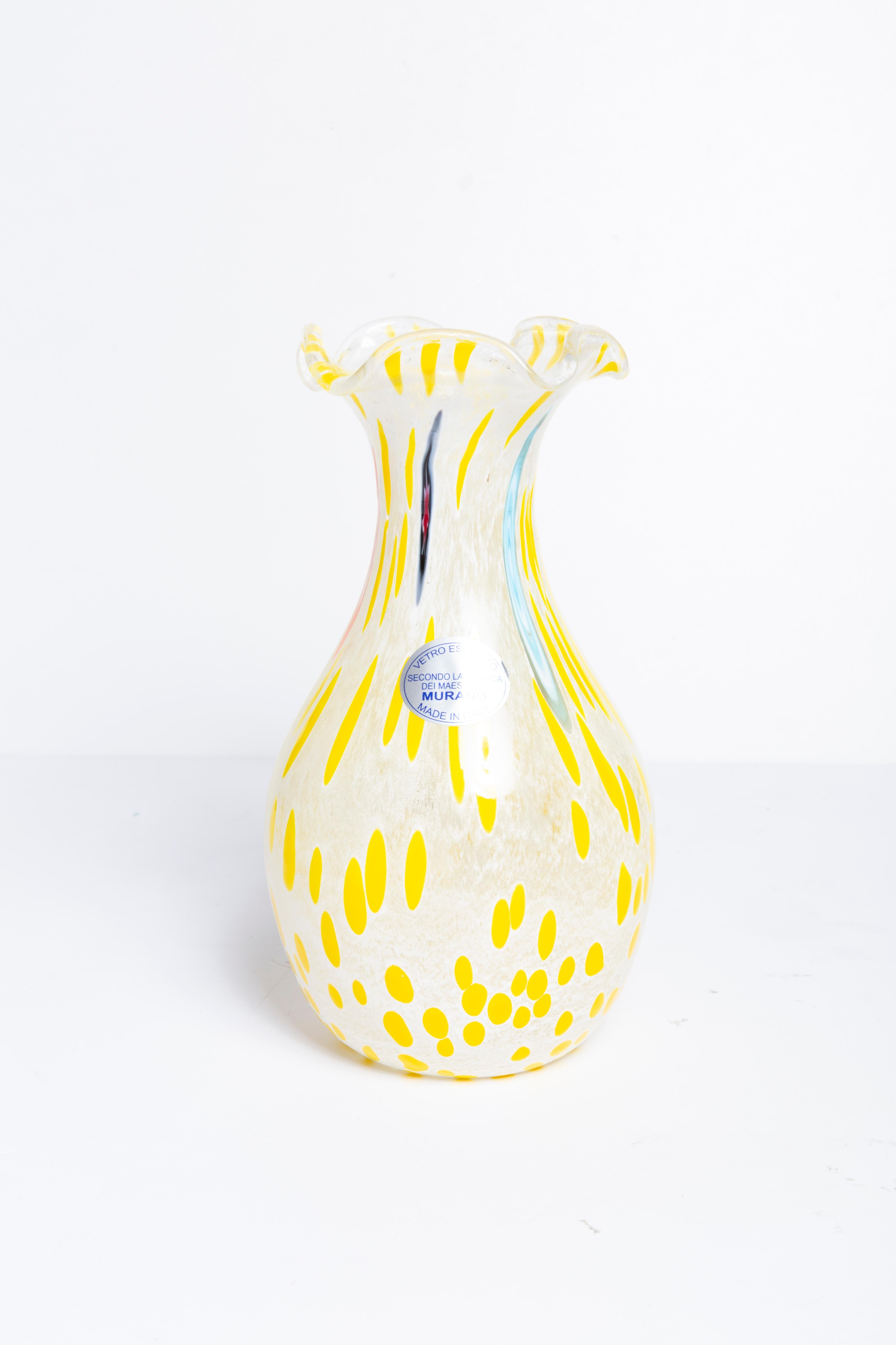 Mid-Century Modern Mid Century Vintage Yellow Dots Small Murano Vase, Italy, 1960s For Sale