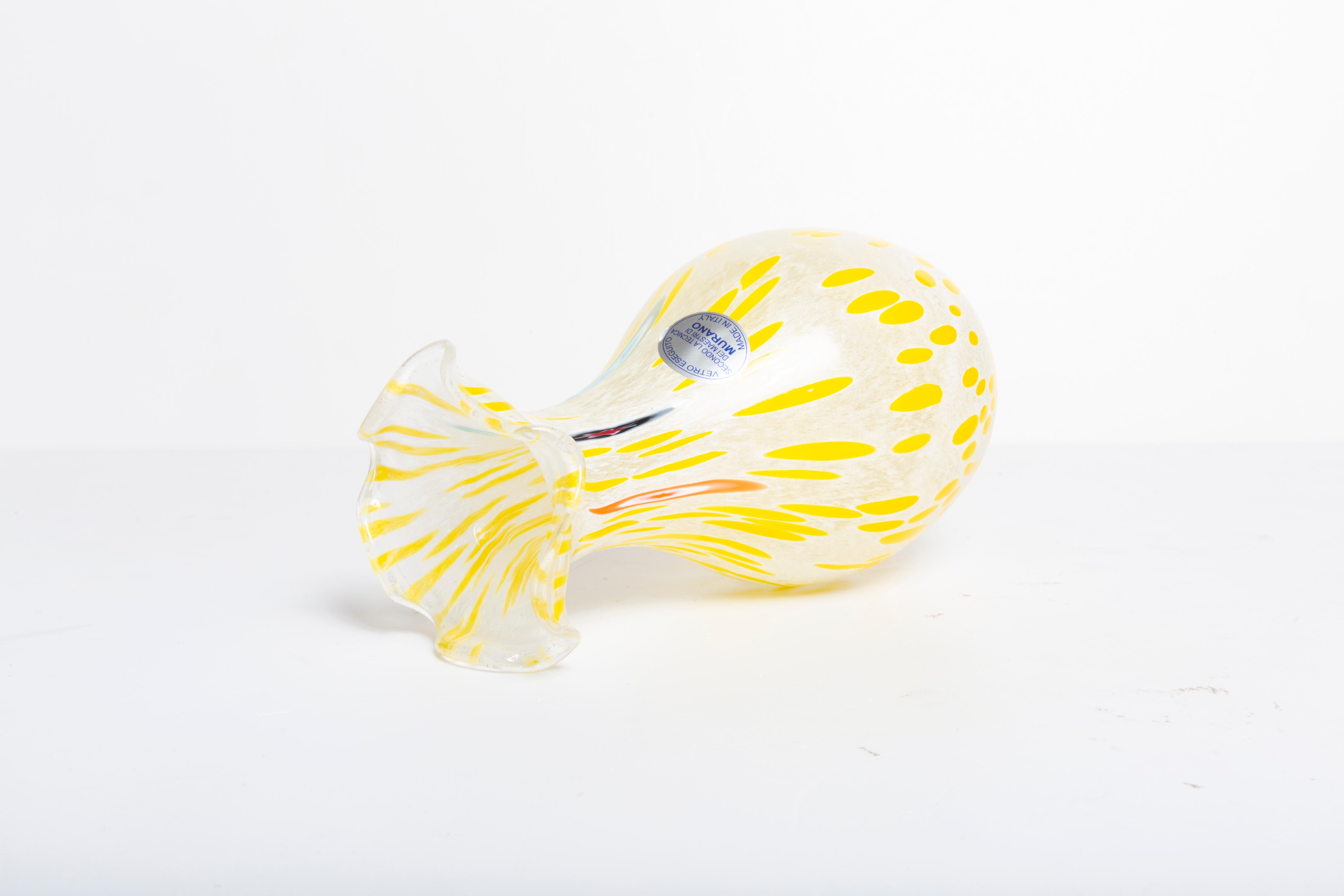 Glass Mid Century Vintage Yellow Dots Small Murano Vase, Italy, 1960s For Sale