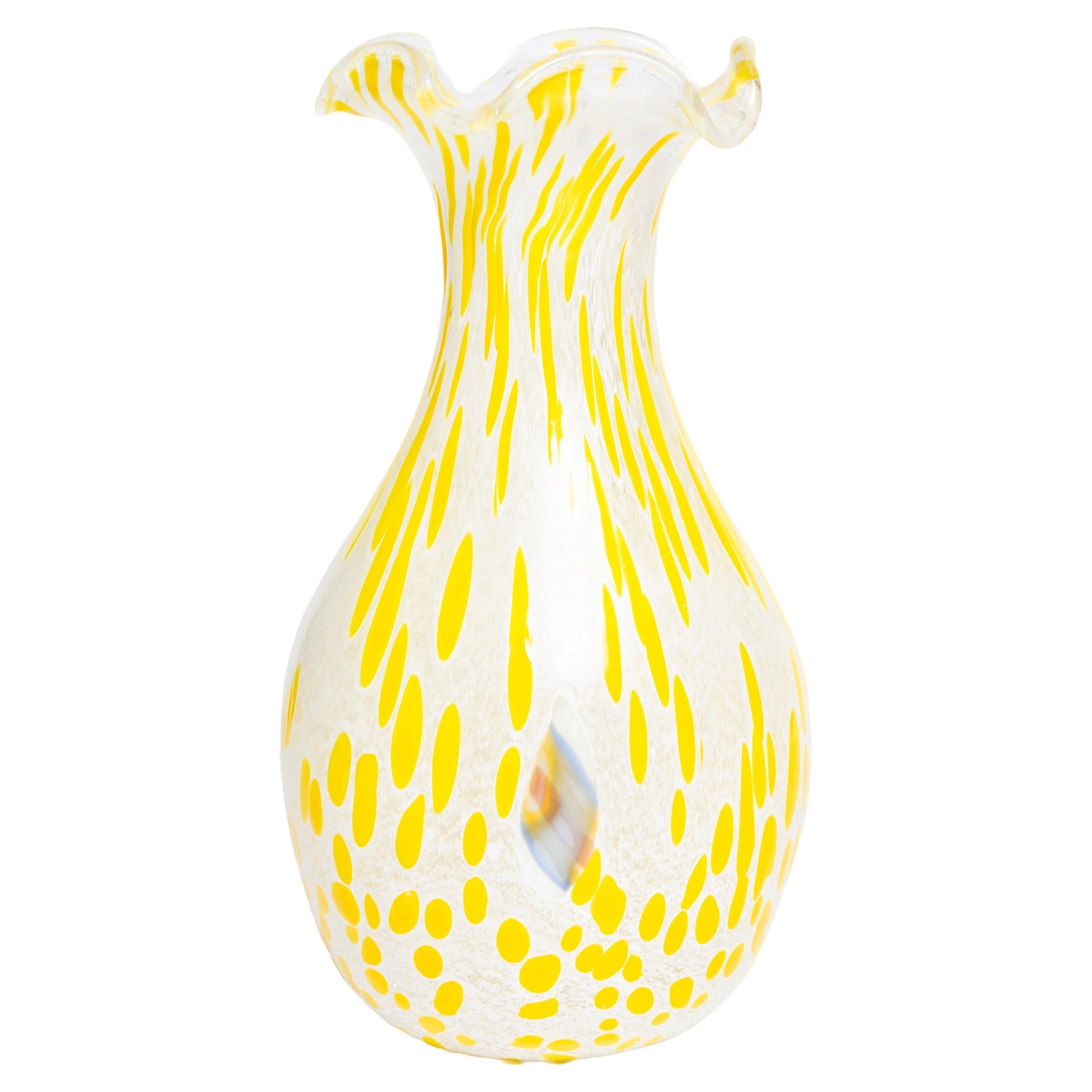 Mid Century Vintage Yellow Dots Small Murano Vase, Italy, 1960s For Sale
